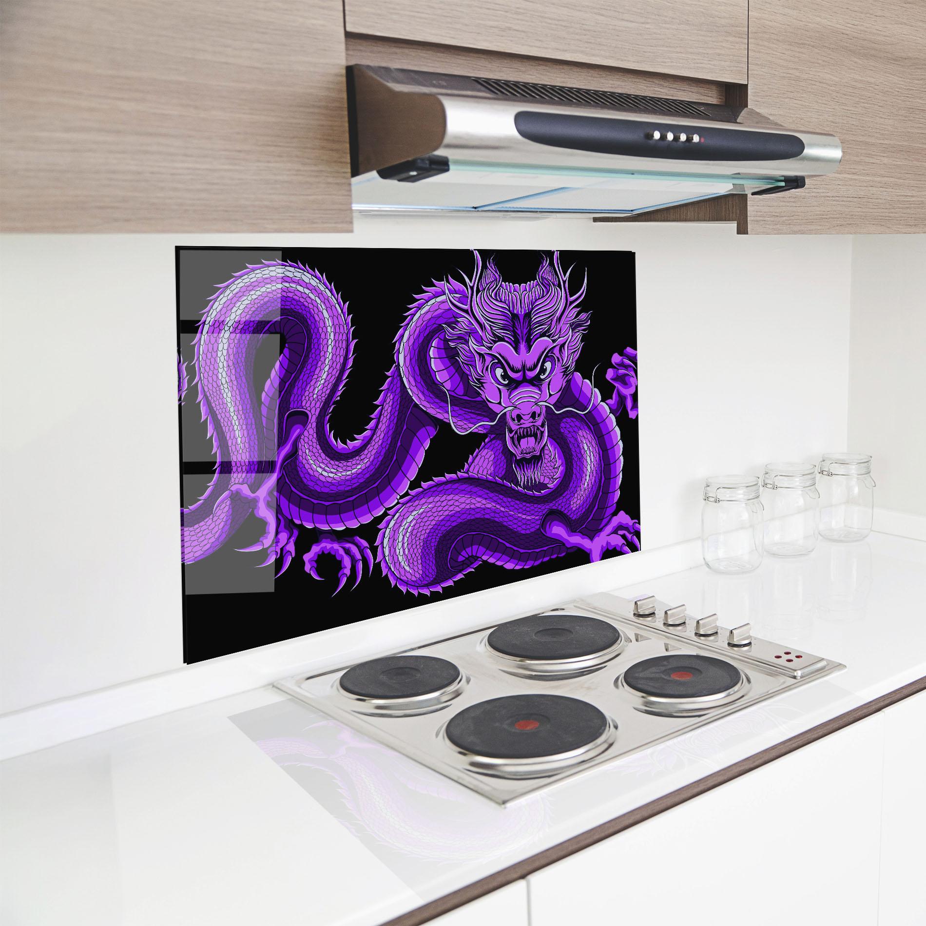 Konyhai üveg hátfal Purple Dragon mockup 8