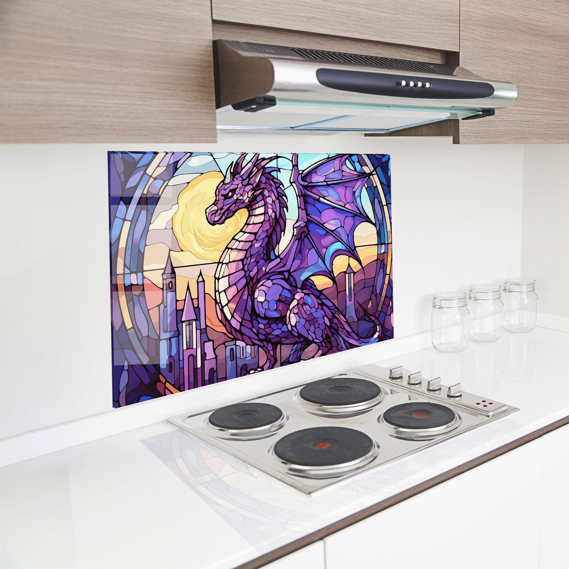 Konyhai üveg hátfal Purple Pretty Dragon mockup 8
