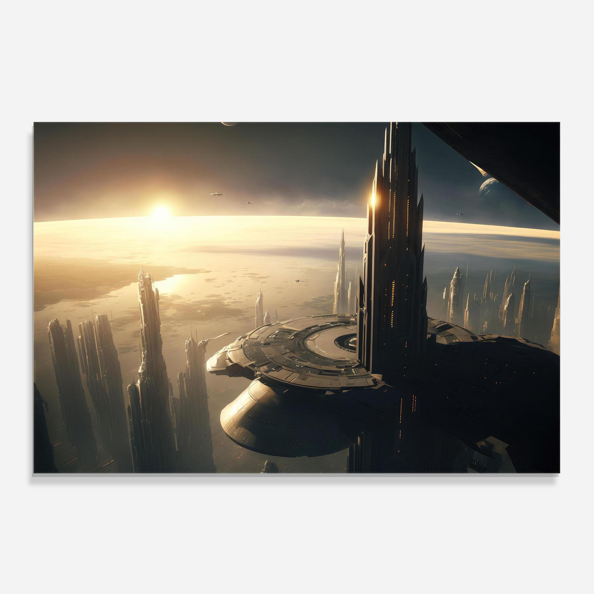 Konyhai üveg hátfal Fantasy Futuristic Cityscape mockup 0