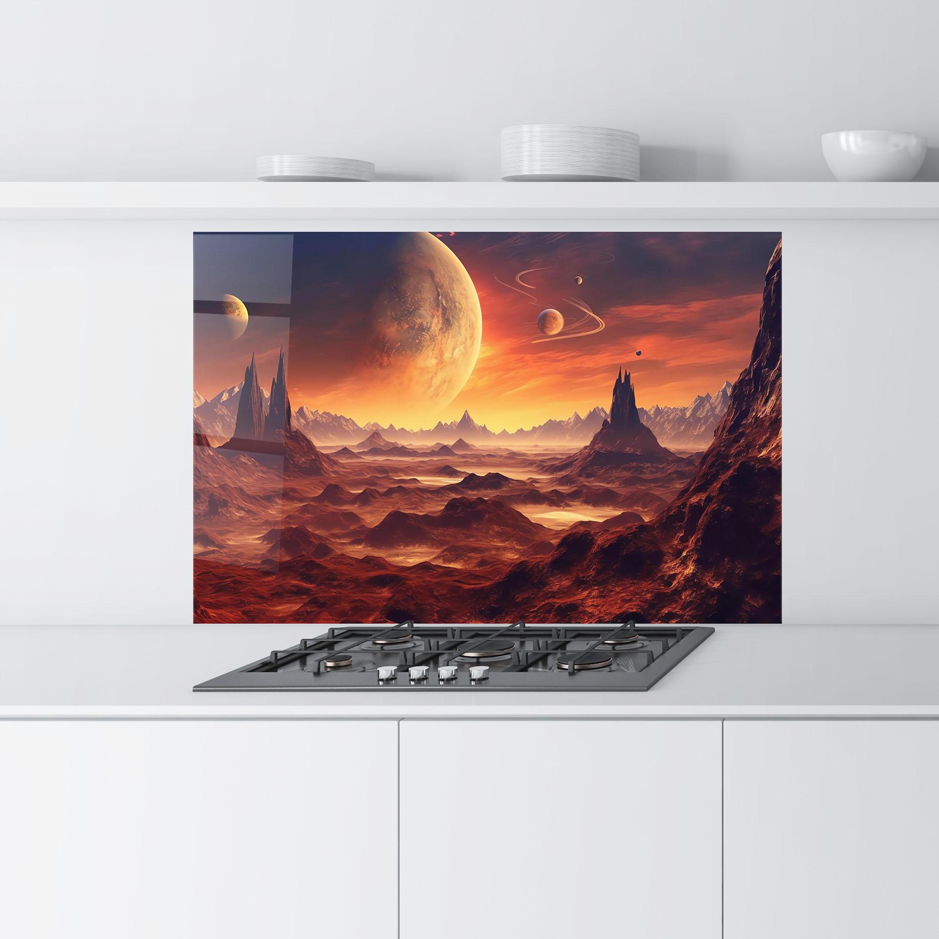 Konyhai üveg hátfal Fiery Orange Sunset mockup 9