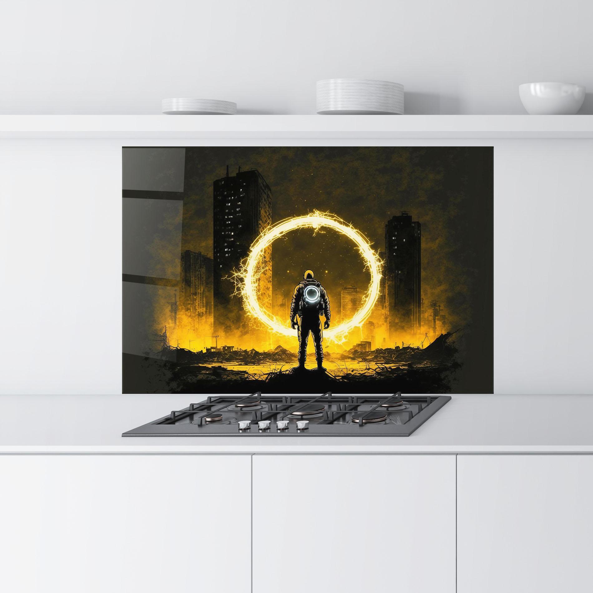 Konyhai üveg hátfal Fire Portal mockup 9