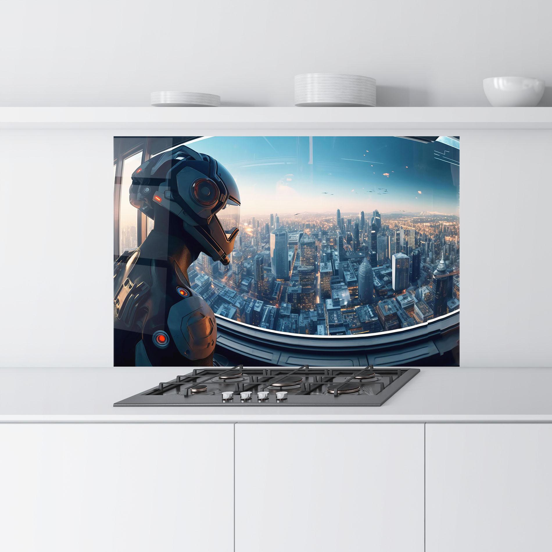 Konyhai üveg hátfal Futuristic Robot mockup 9
