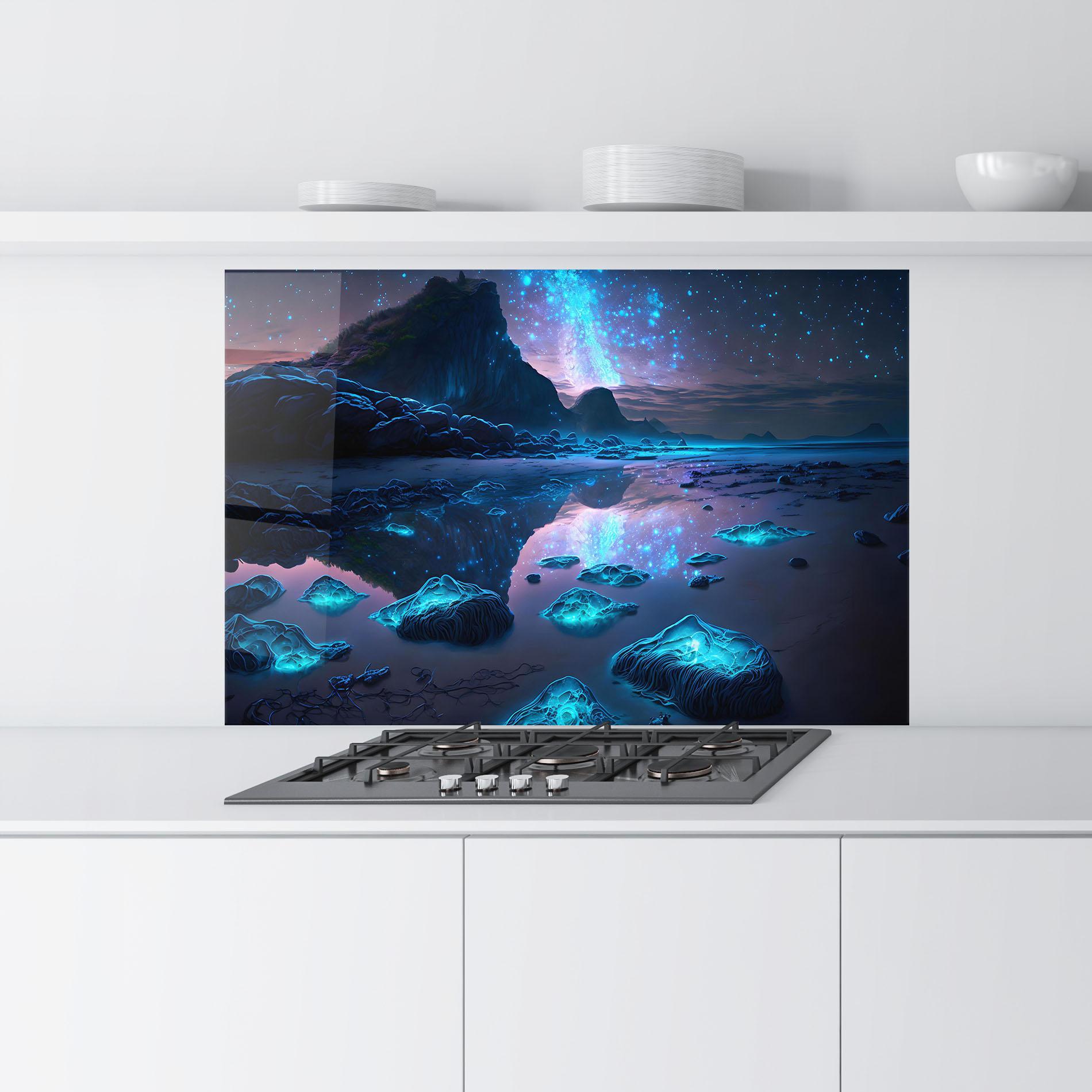 Konyhai üveg hátfal Glowing Fantasy World mockup 9