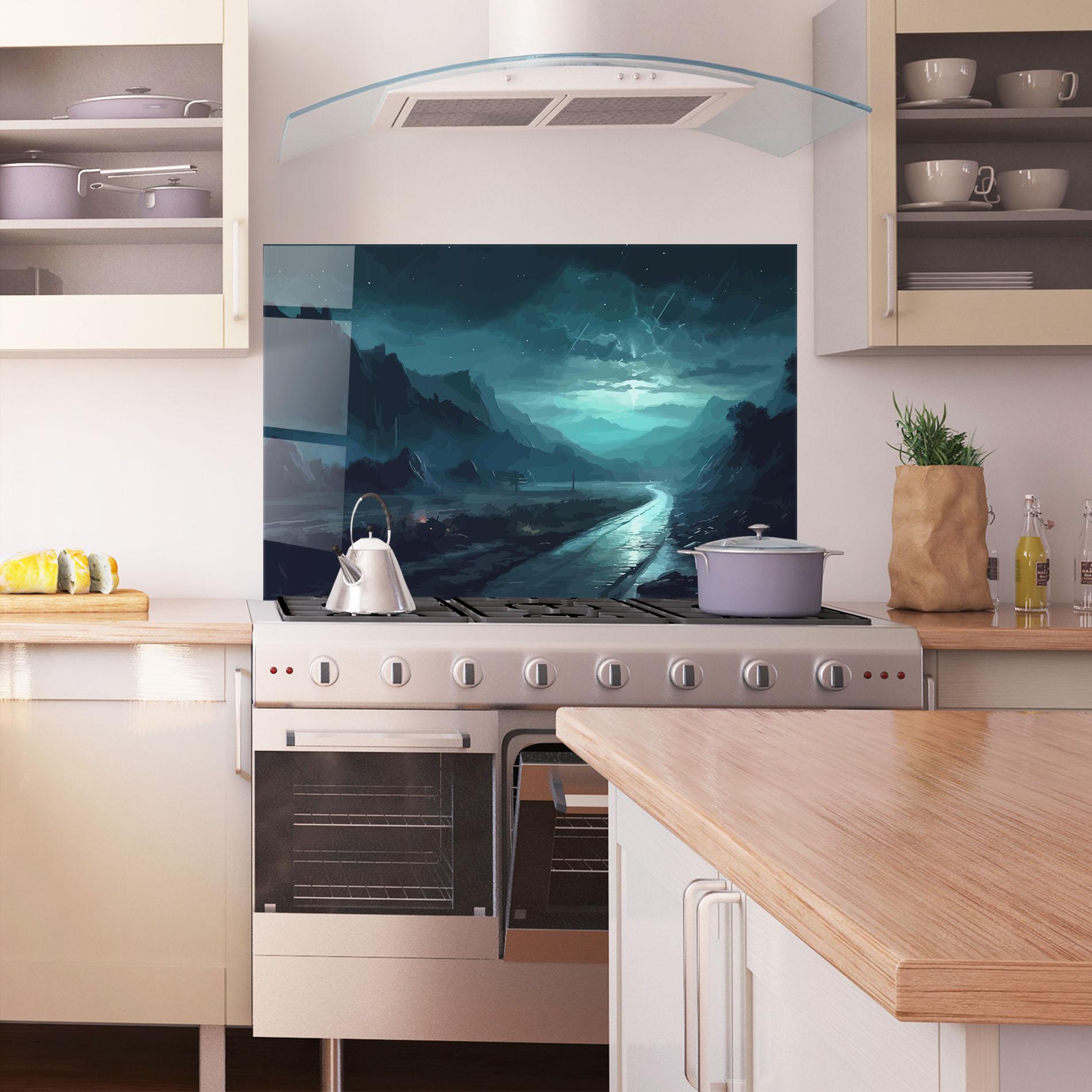 Konyhai üveg hátfal Blue Universe mockup 1