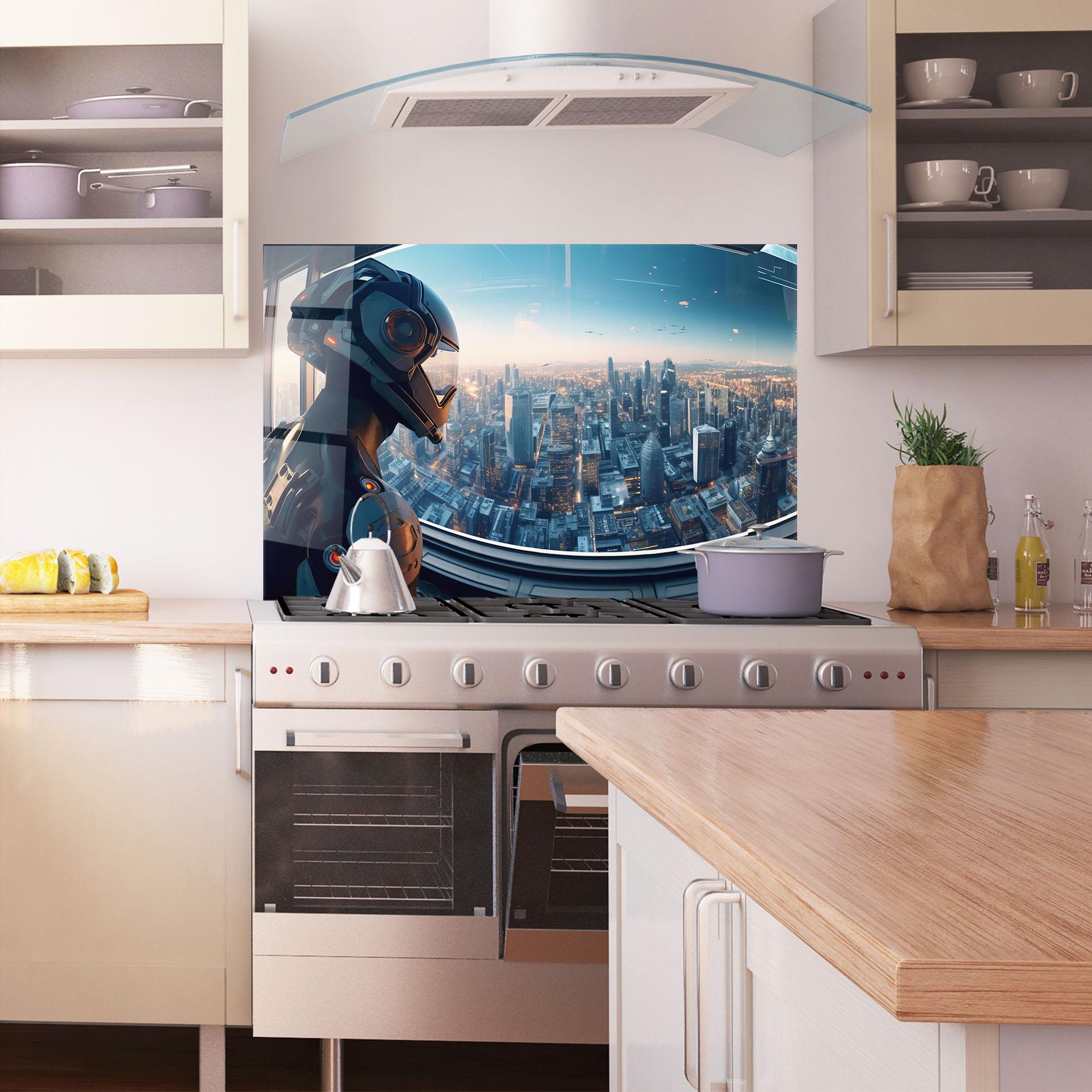 Konyhai üveg hátfal Futuristic Robot mockup 1