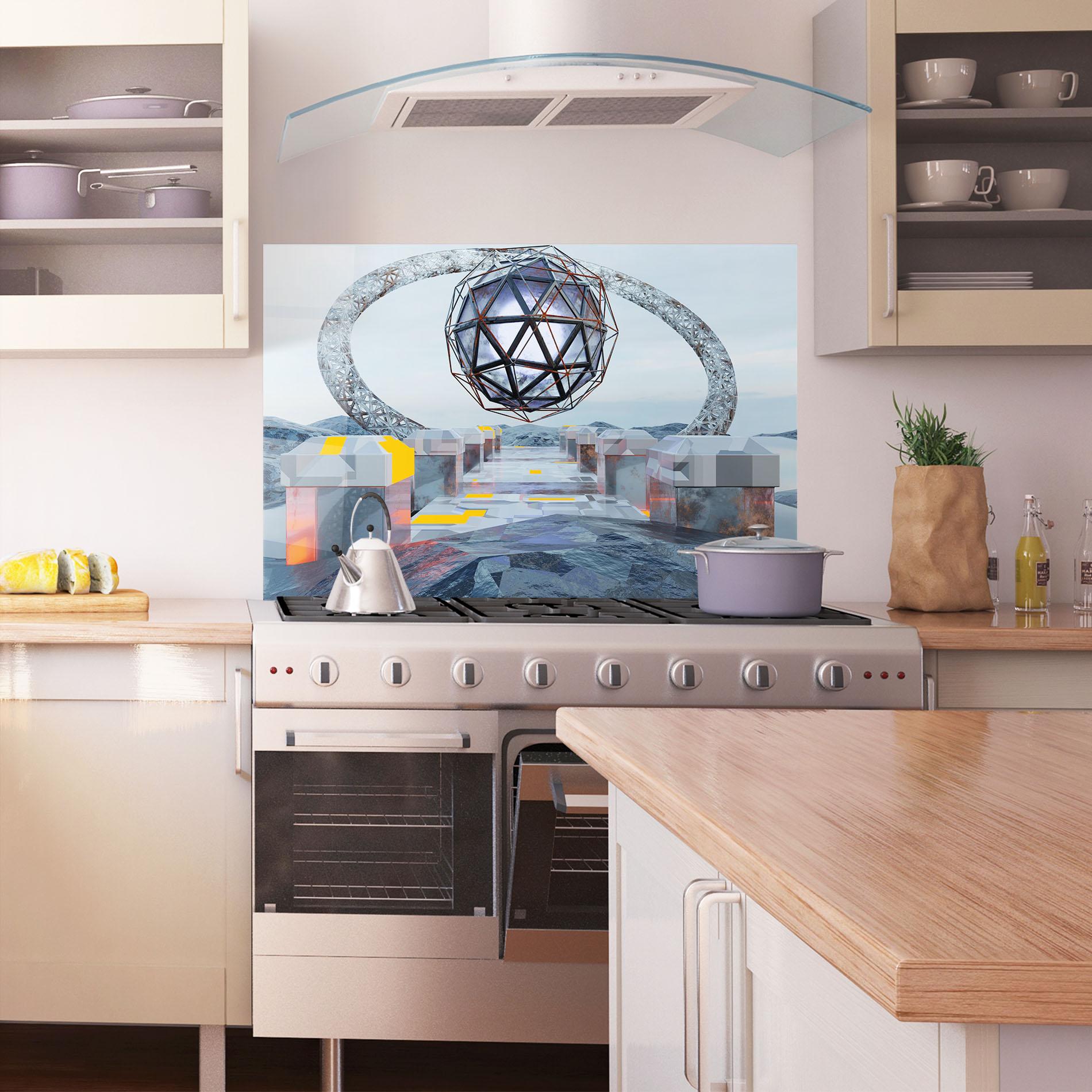 Konyhai üveg hátfal Galactic Globe mockup 1