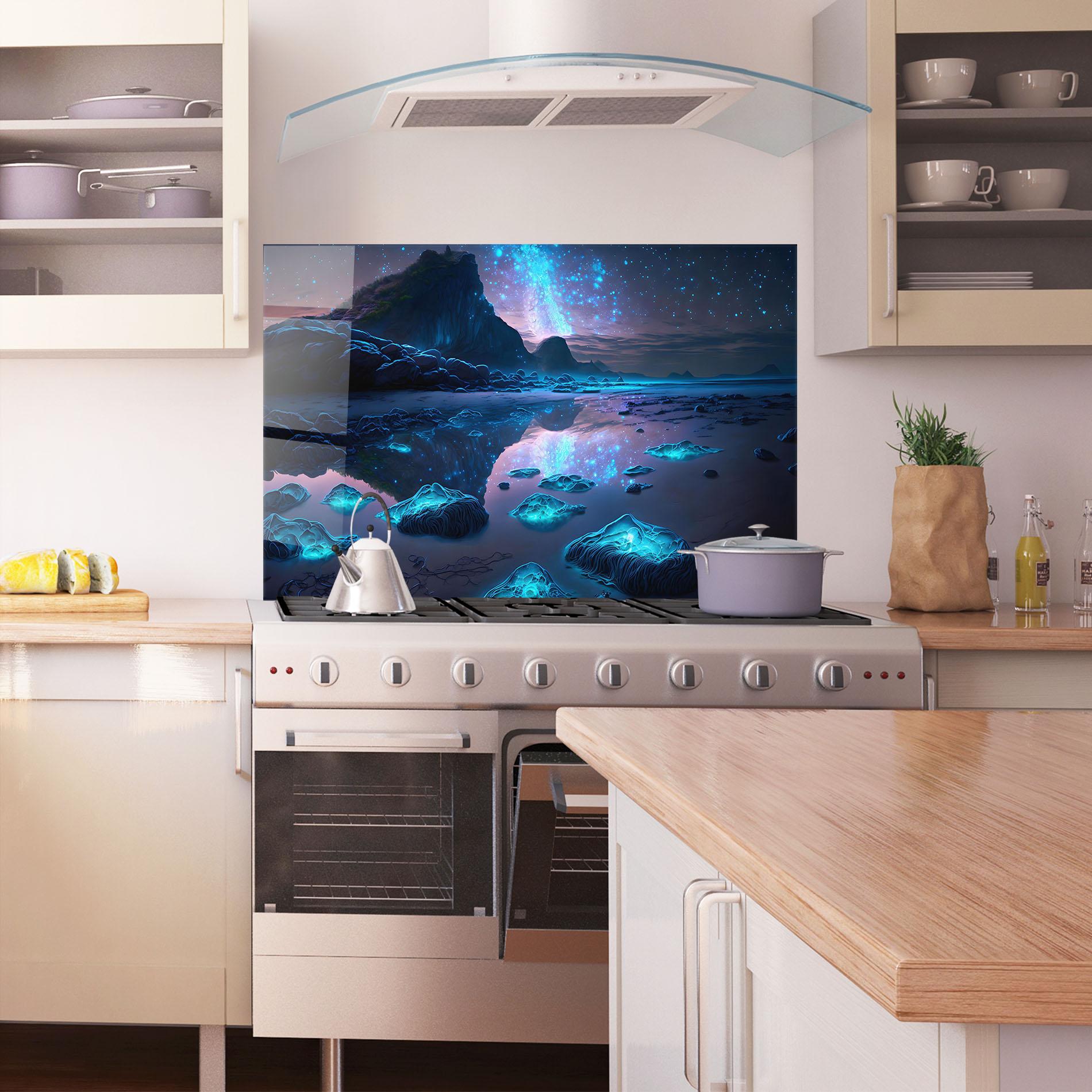 Konyhai üveg hátfal Glowing Fantasy World mockup 1