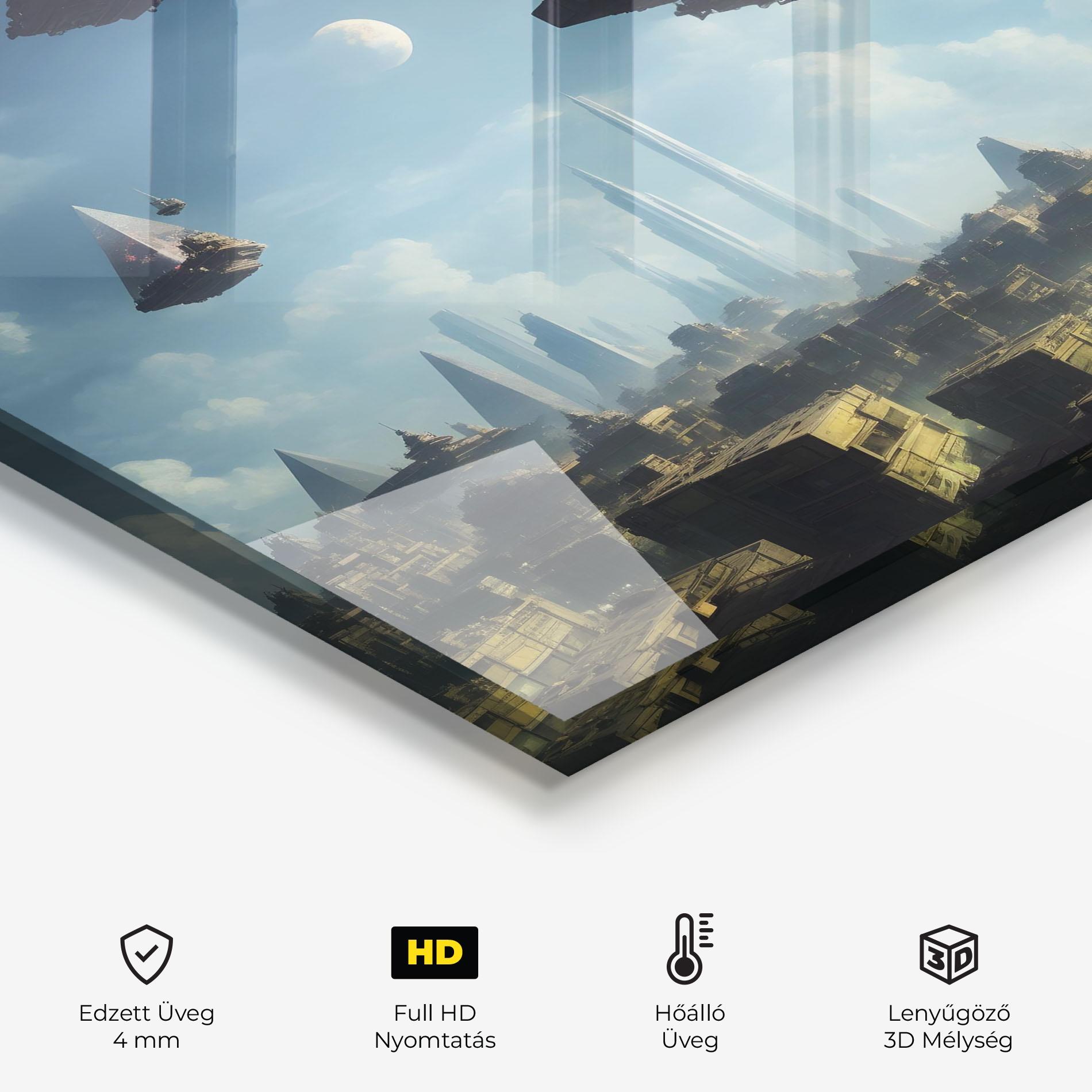 Konyhai üveg hátfal Flying Piramids mockup 2