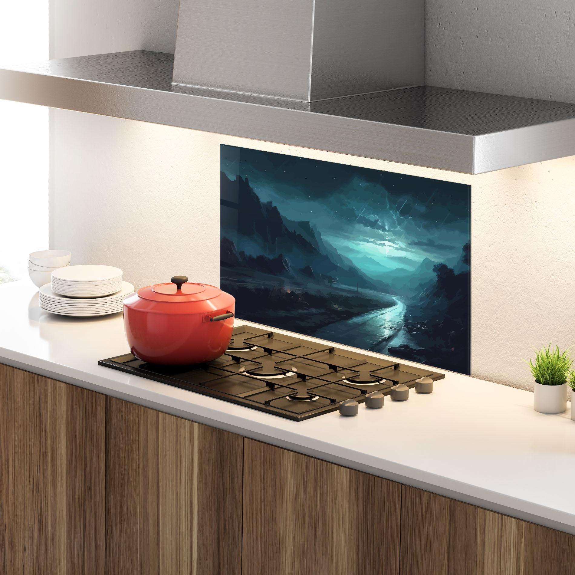 Konyhai üveg hátfal Blue Universe mockup 4