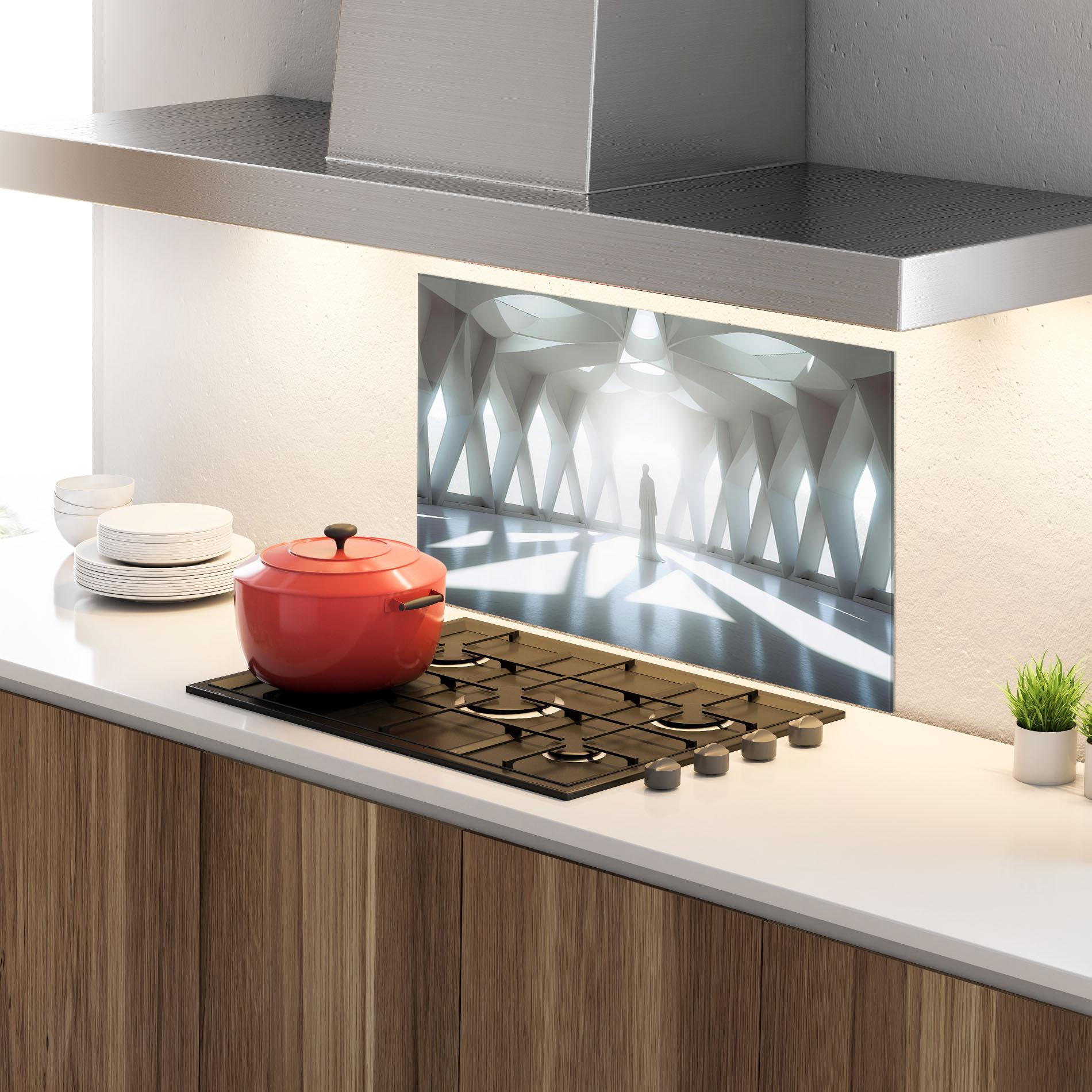 Konyhai üveg hátfal Bright Room Statue mockup 4