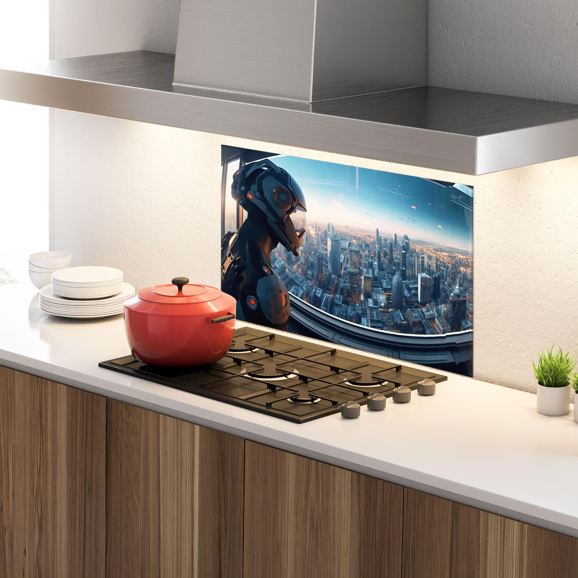 Konyhai üveg hátfal Futuristic Robot mockup 4