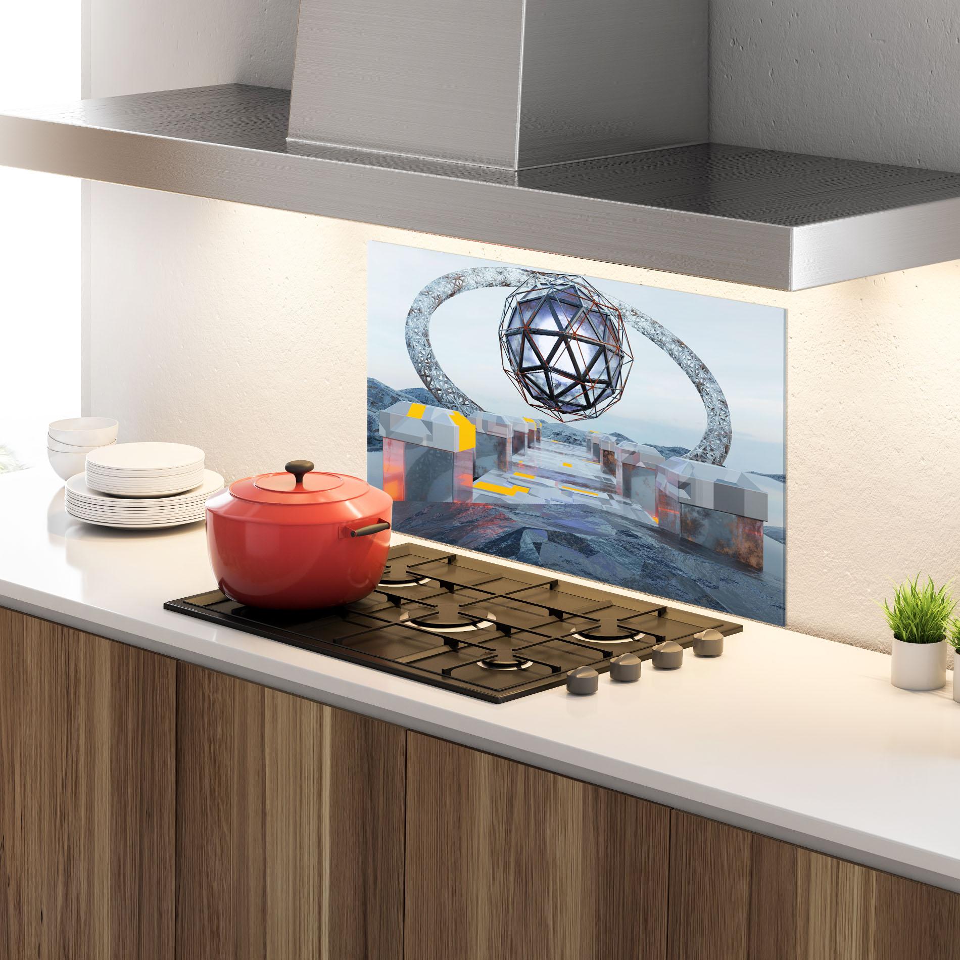 Konyhai üveg hátfal Galactic Globe mockup 4