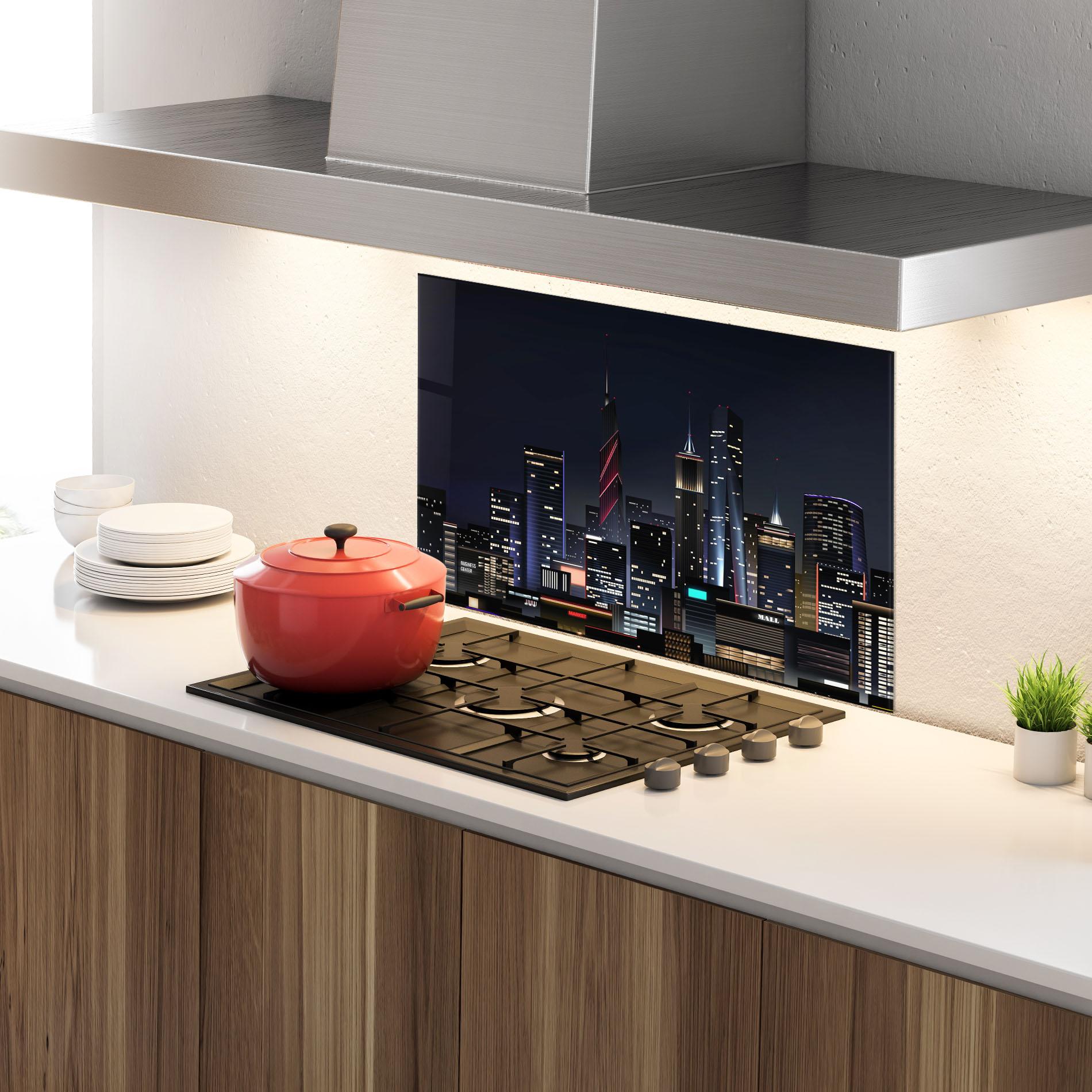 Konyhai üveg hátfal Night City mockup 4