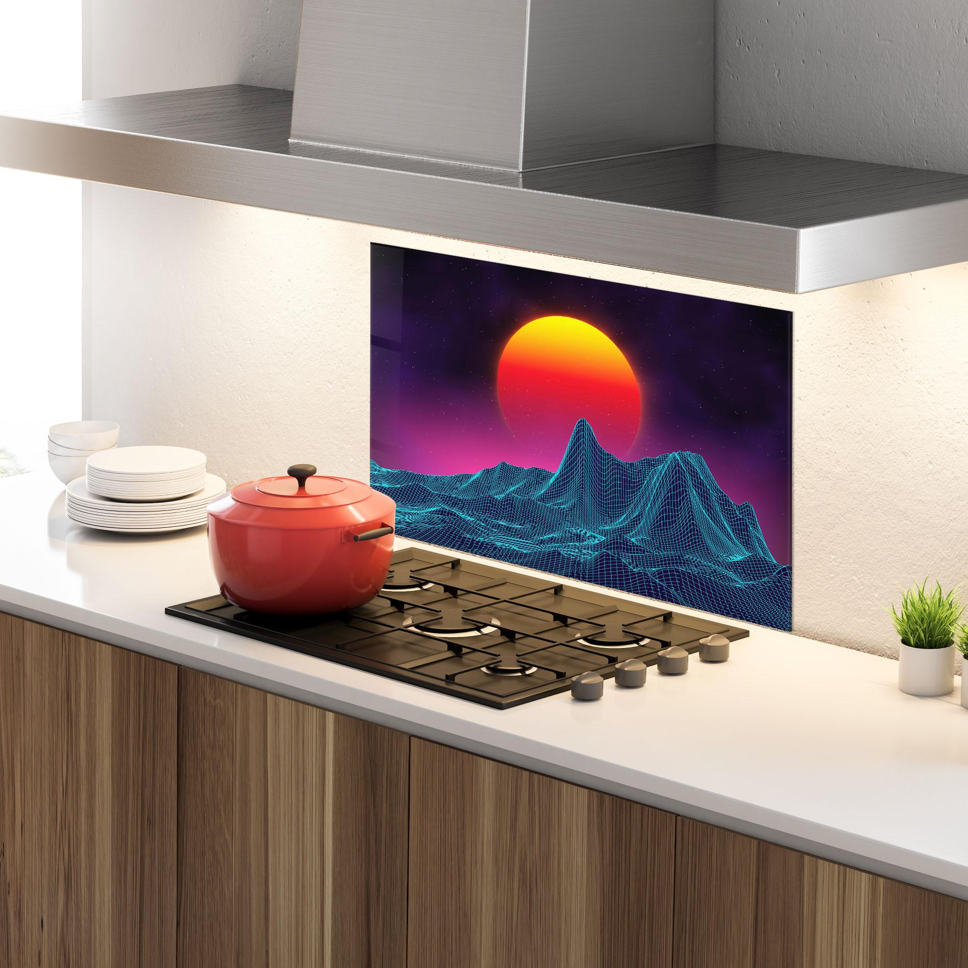 Konyhai üveg hátfal Yellow Orange Planet mockup 4