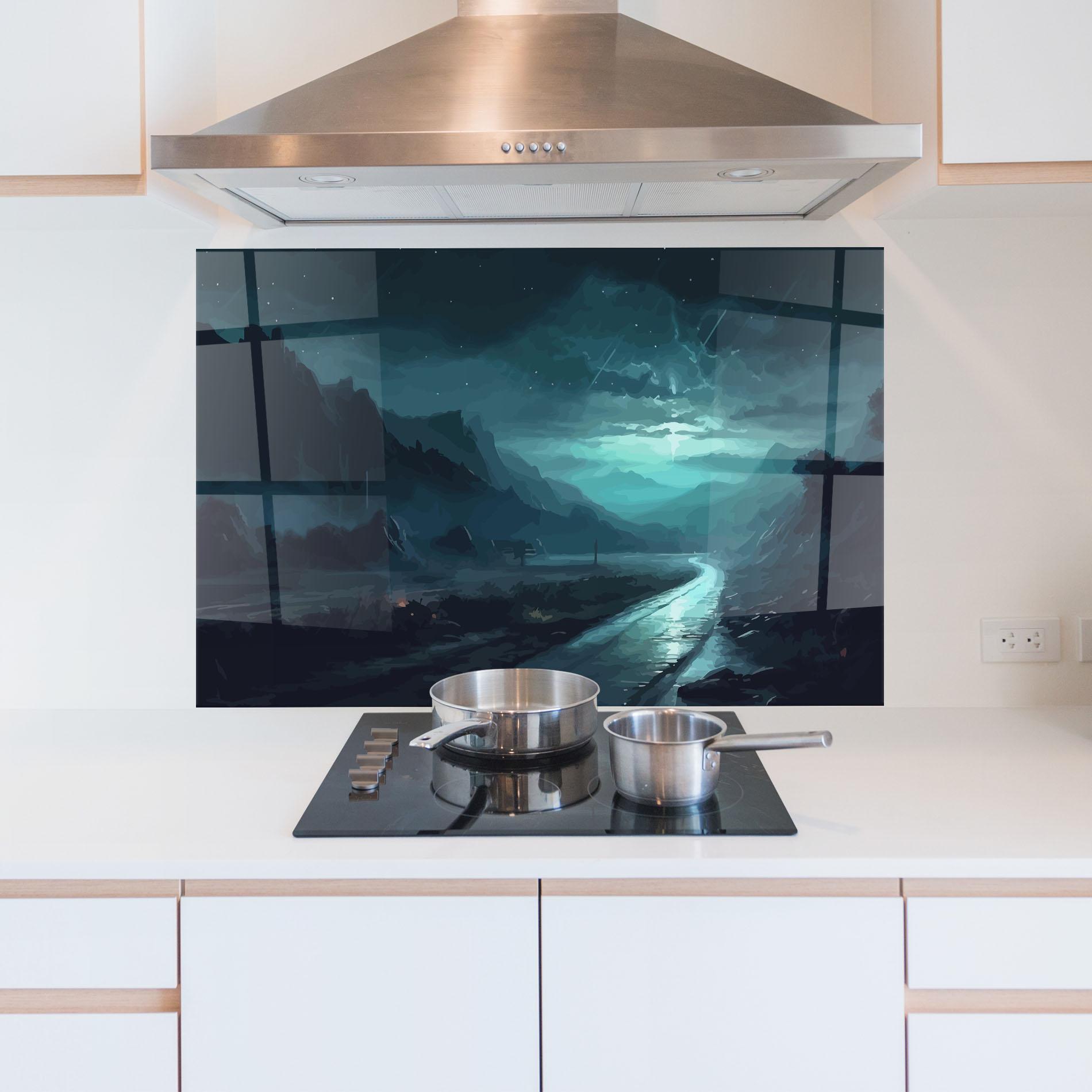 Konyhai üveg hátfal Blue Universe mockup 5