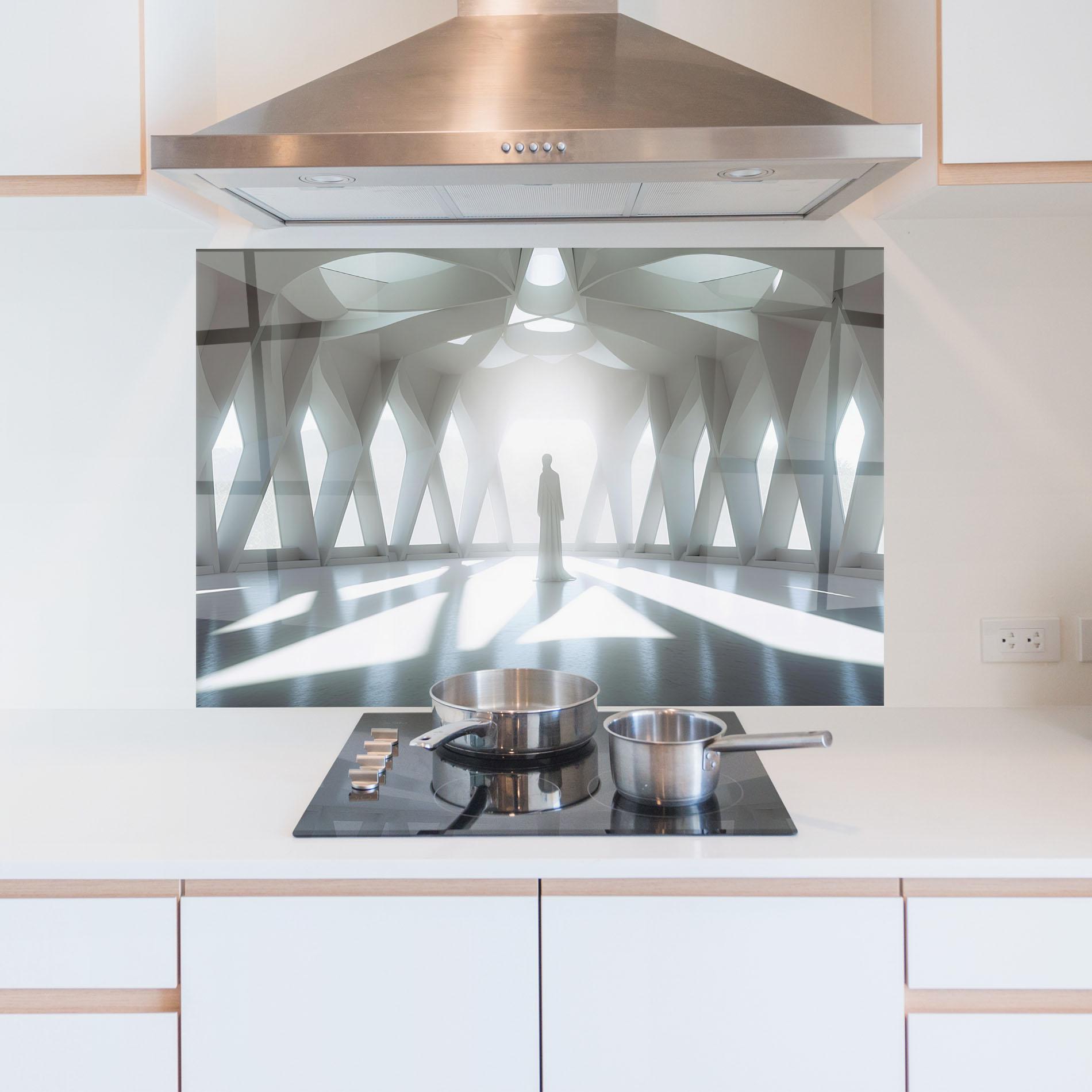 Konyhai üveg hátfal Bright Room Statue mockup 5