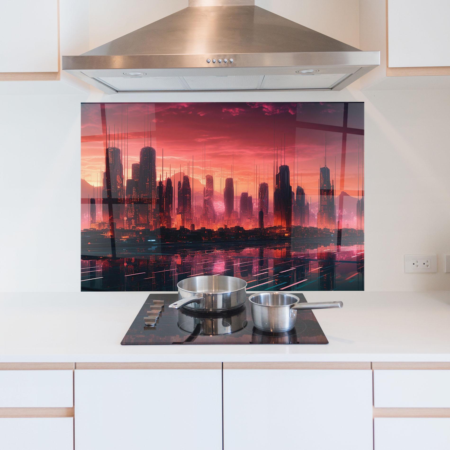 Konyhai üveg hátfal Cityscape Tower mockup 5