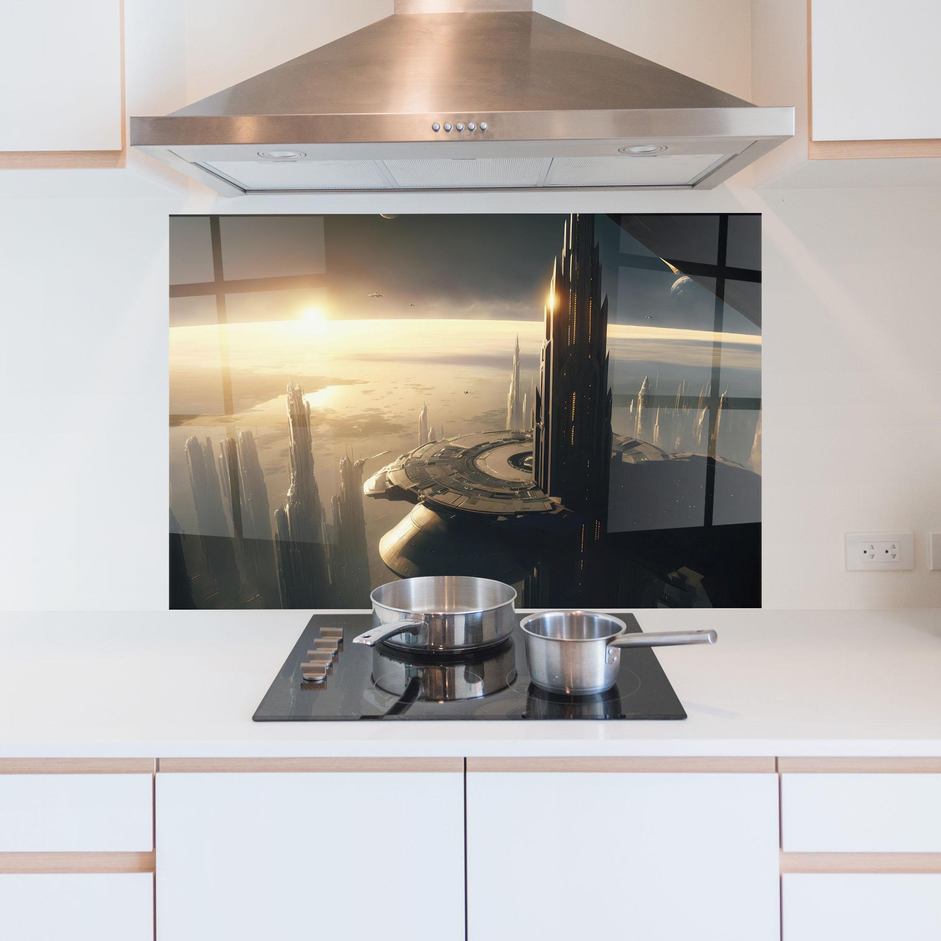 Konyhai üveg hátfal Fantasy Futuristic Cityscape mockup 5