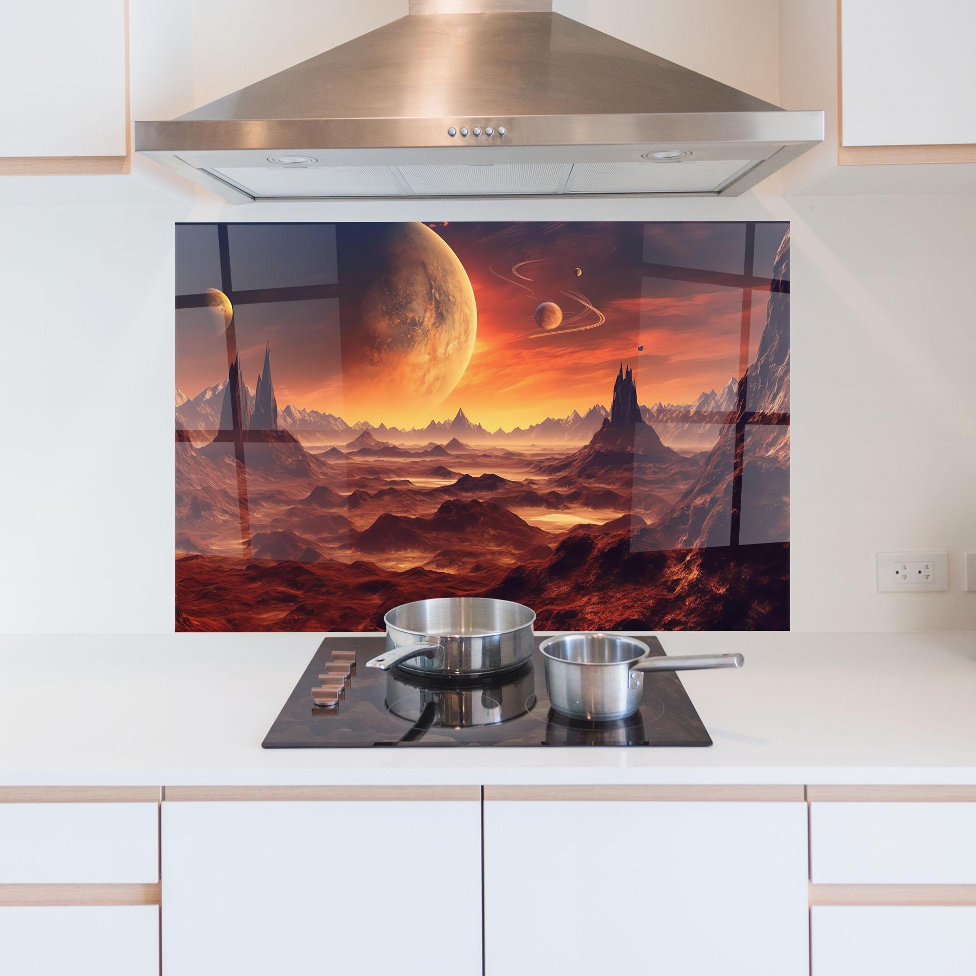 Konyhai üveg hátfal Fiery Orange Sunset mockup 5