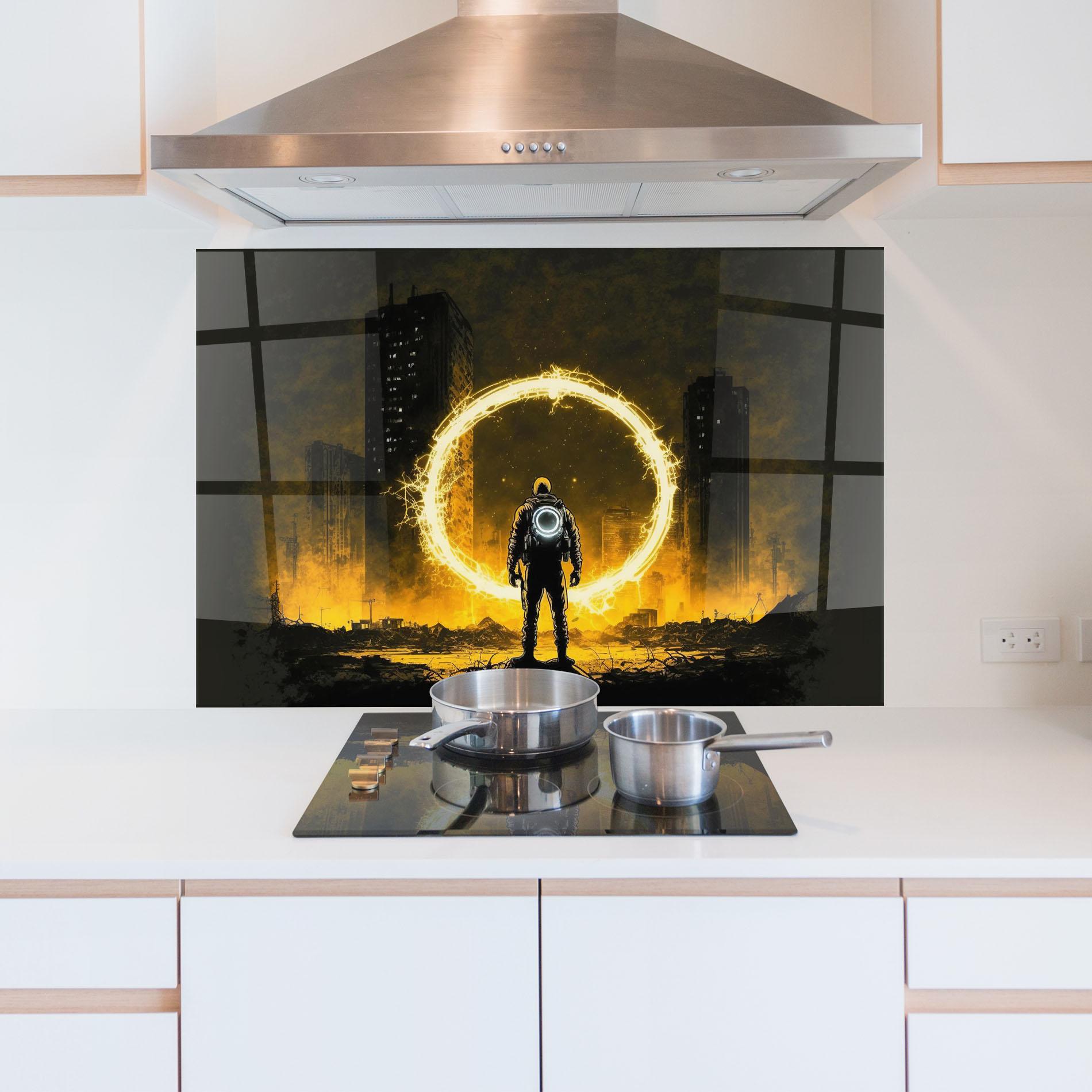 Konyhai üveg hátfal Fire Portal mockup 5