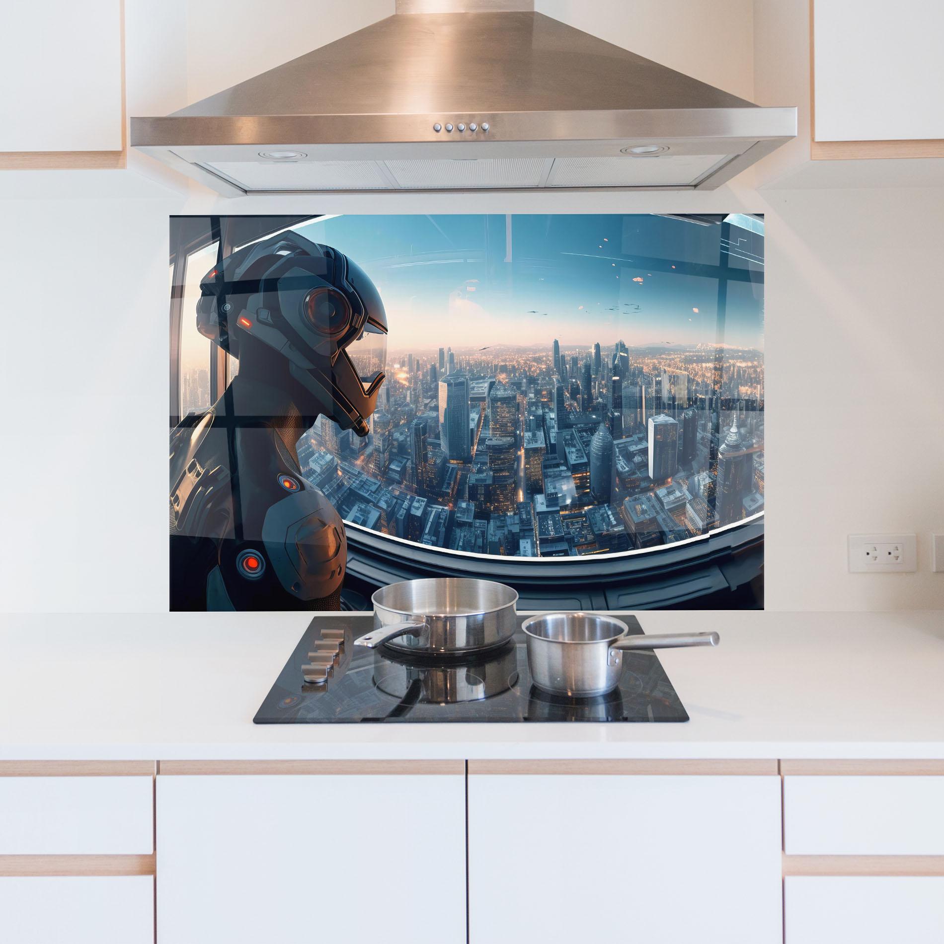 Konyhai üveg hátfal Futuristic Robot mockup 5