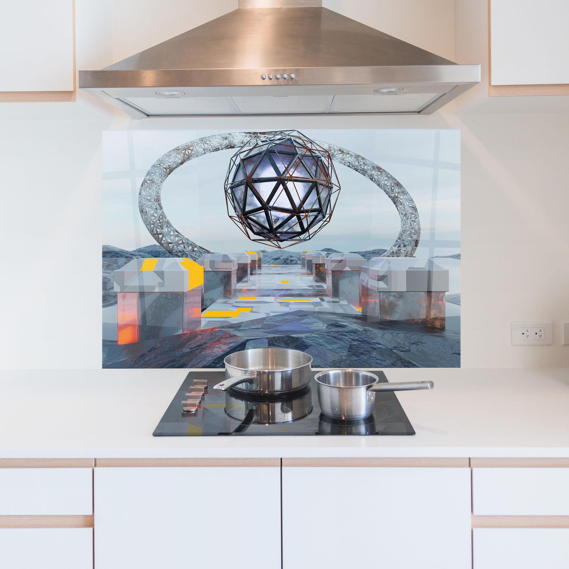 Konyhai üveg hátfal Galactic Globe mockup 5