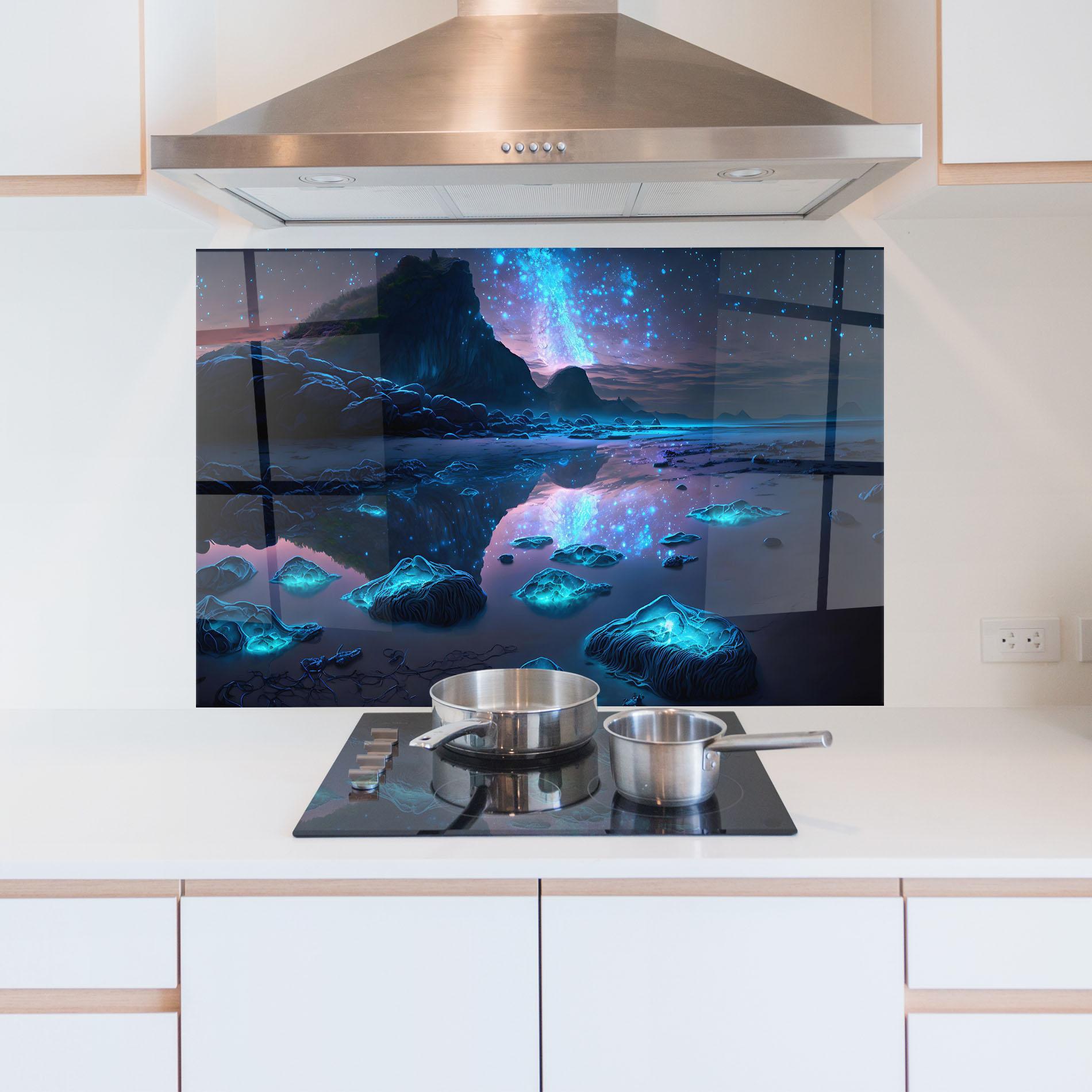 Konyhai üveg hátfal Glowing Fantasy World mockup 5