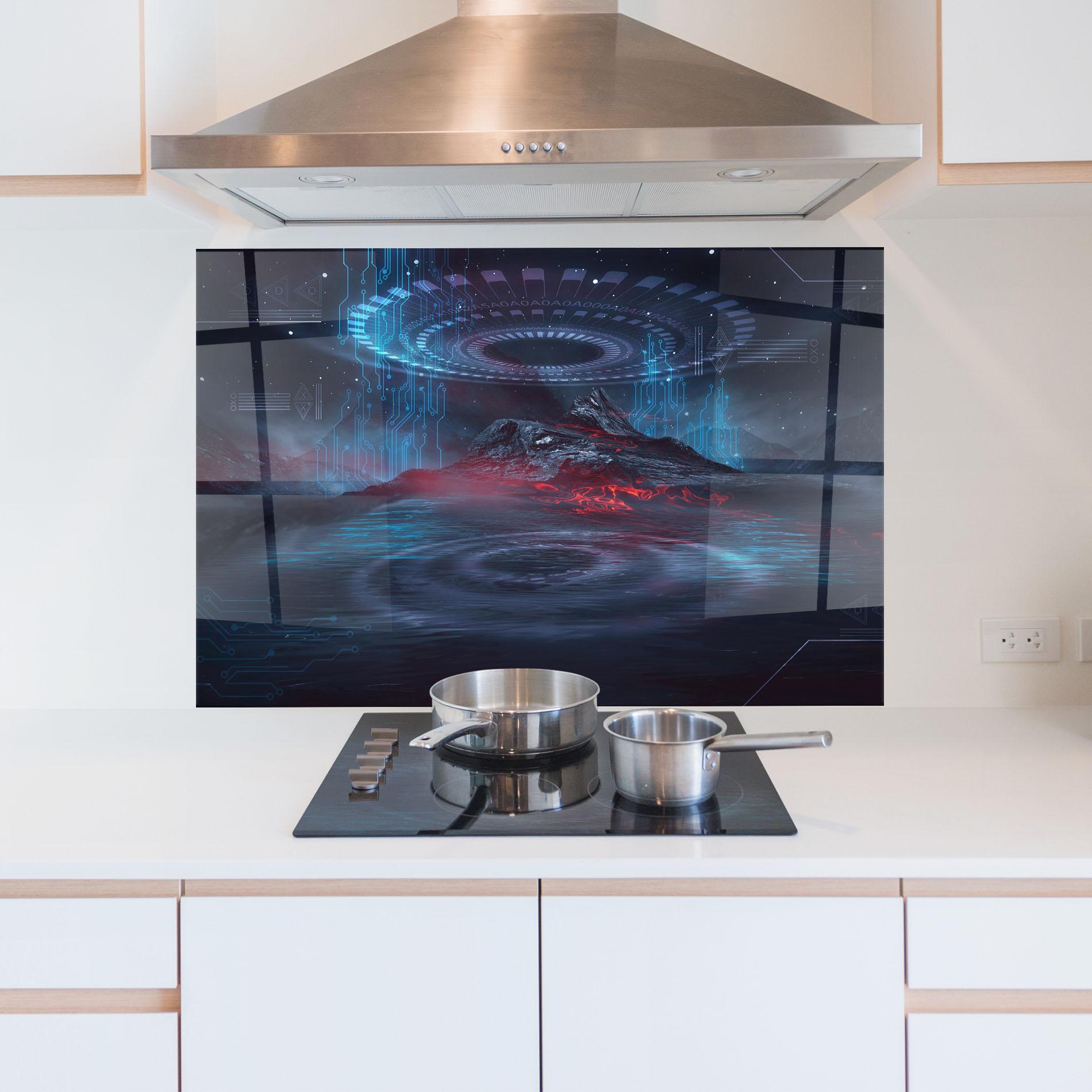 Konyhai üveg hátfal Neon Space Galaxy mockup 5