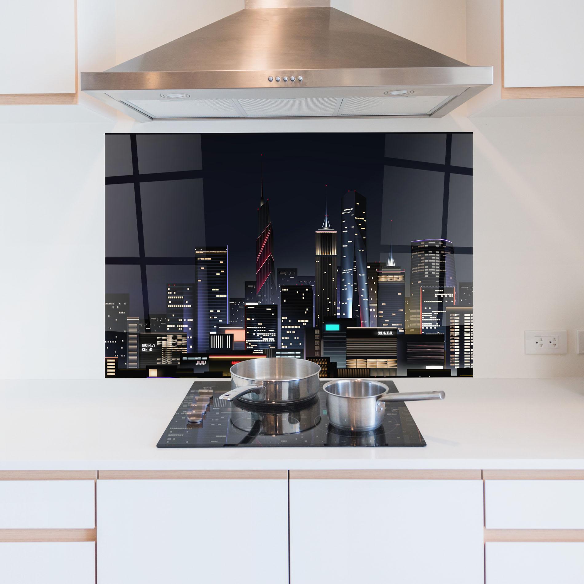 Konyhai üveg hátfal Night City mockup 5