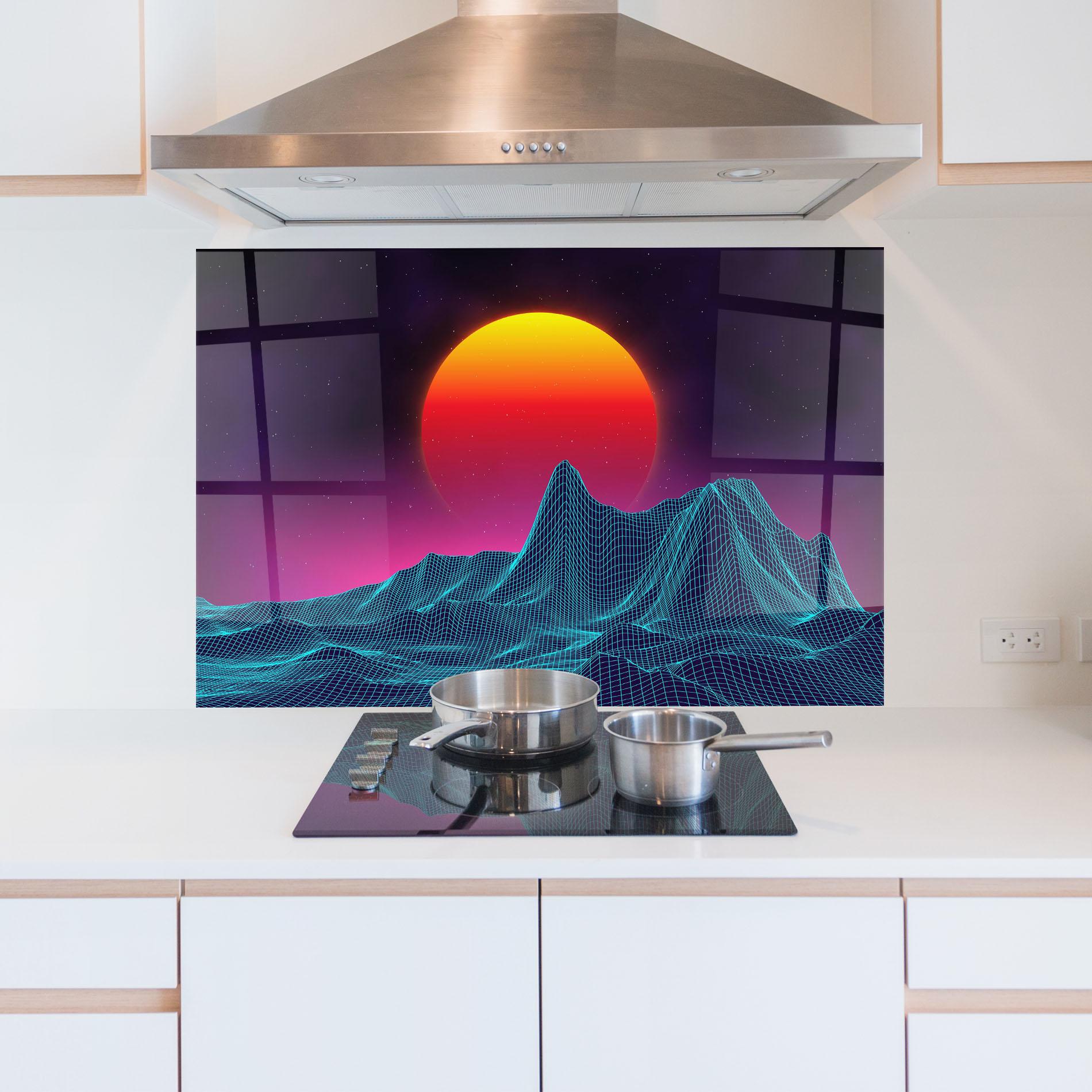 Konyhai üveg hátfal Yellow Orange Planet mockup 5