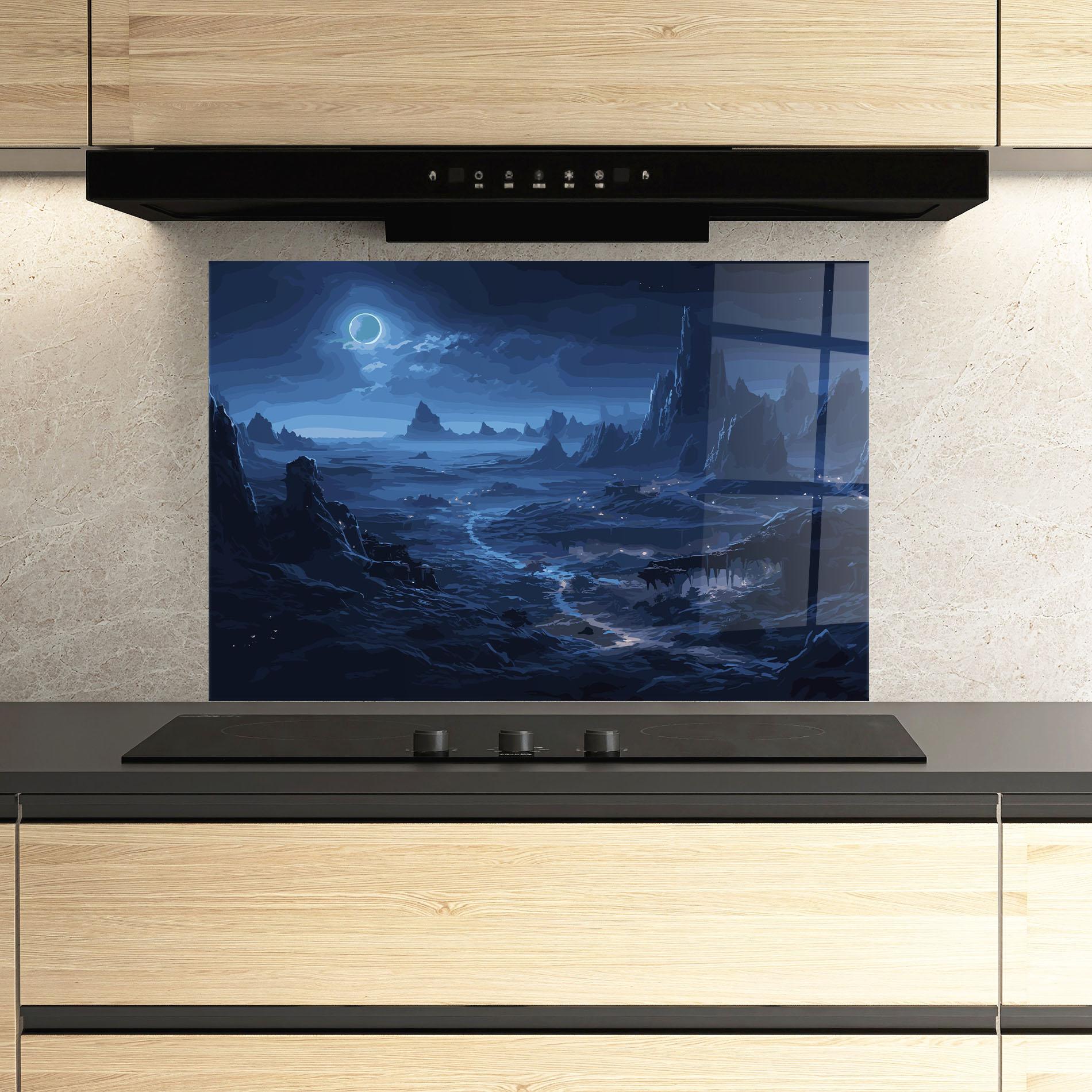 Konyhai üveg hátfal Blue Art World mockup 3