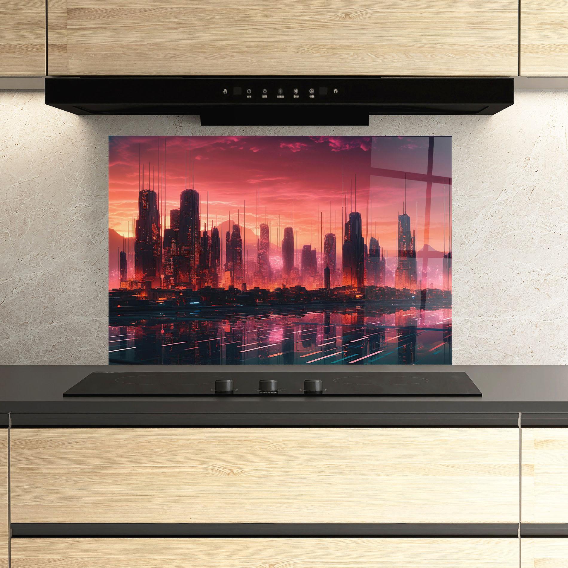 Konyhai üveg hátfal Cityscape Tower mockup 3