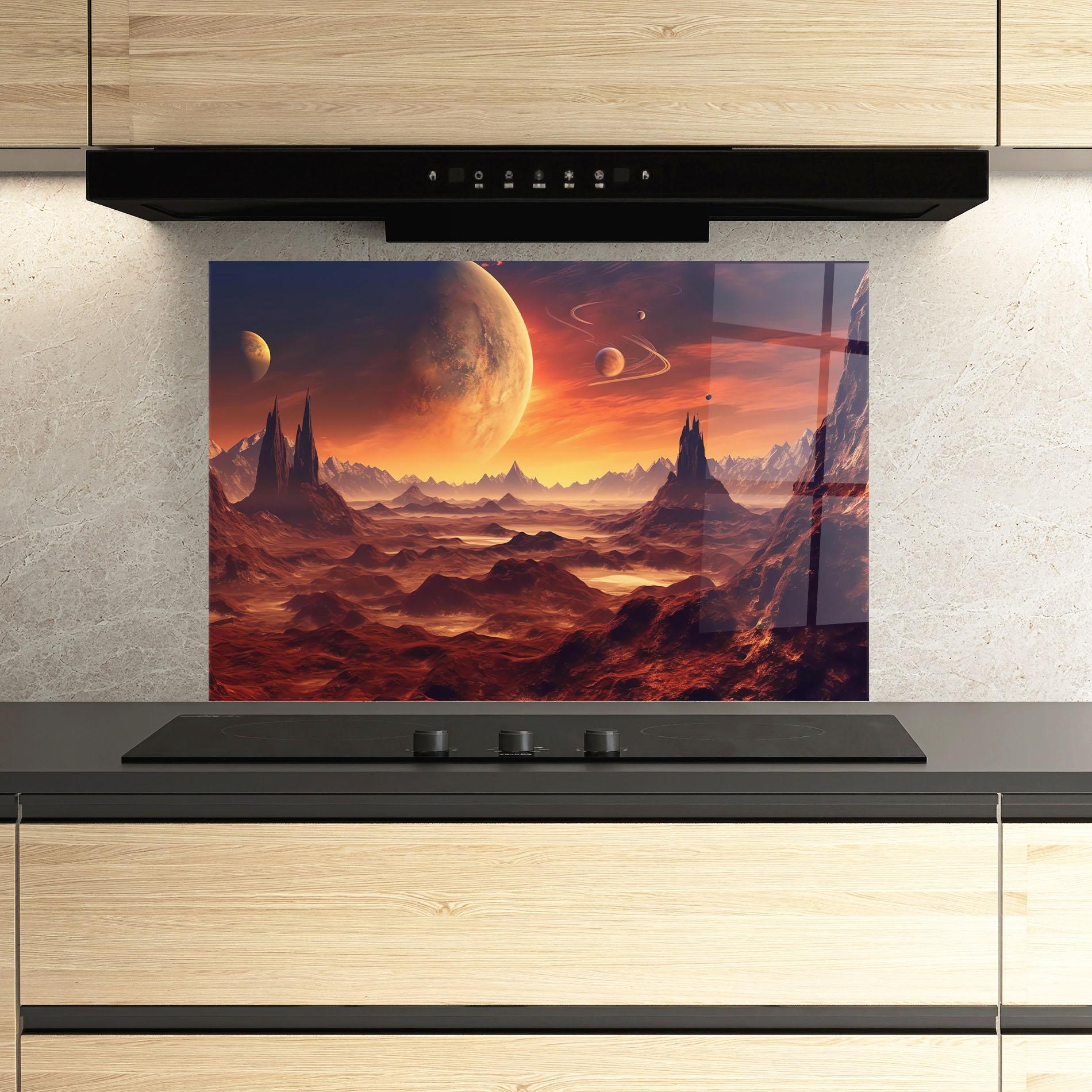 Konyhai üveg hátfal Fiery Orange Sunset mockup 3