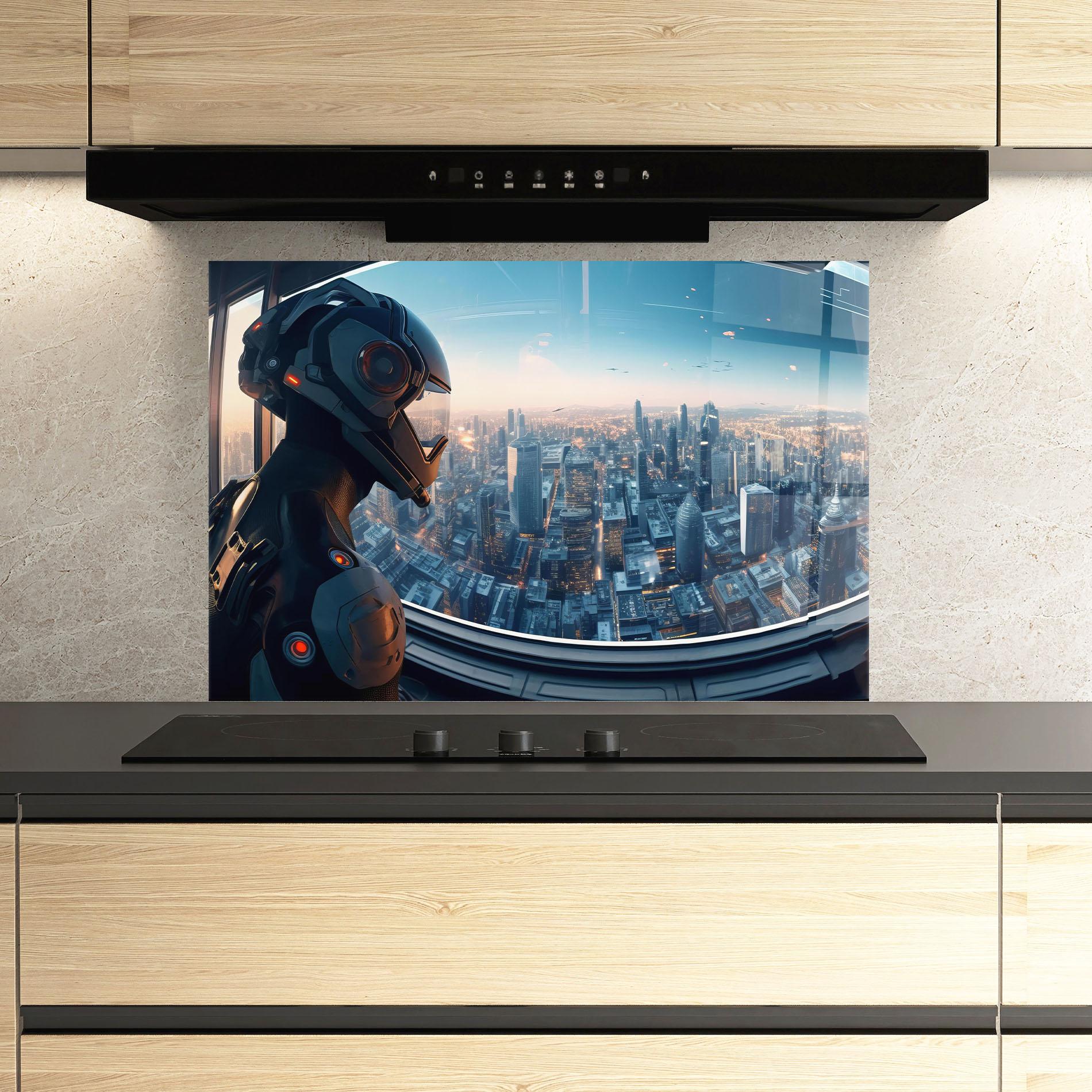 Konyhai üveg hátfal Futuristic Robot mockup 3