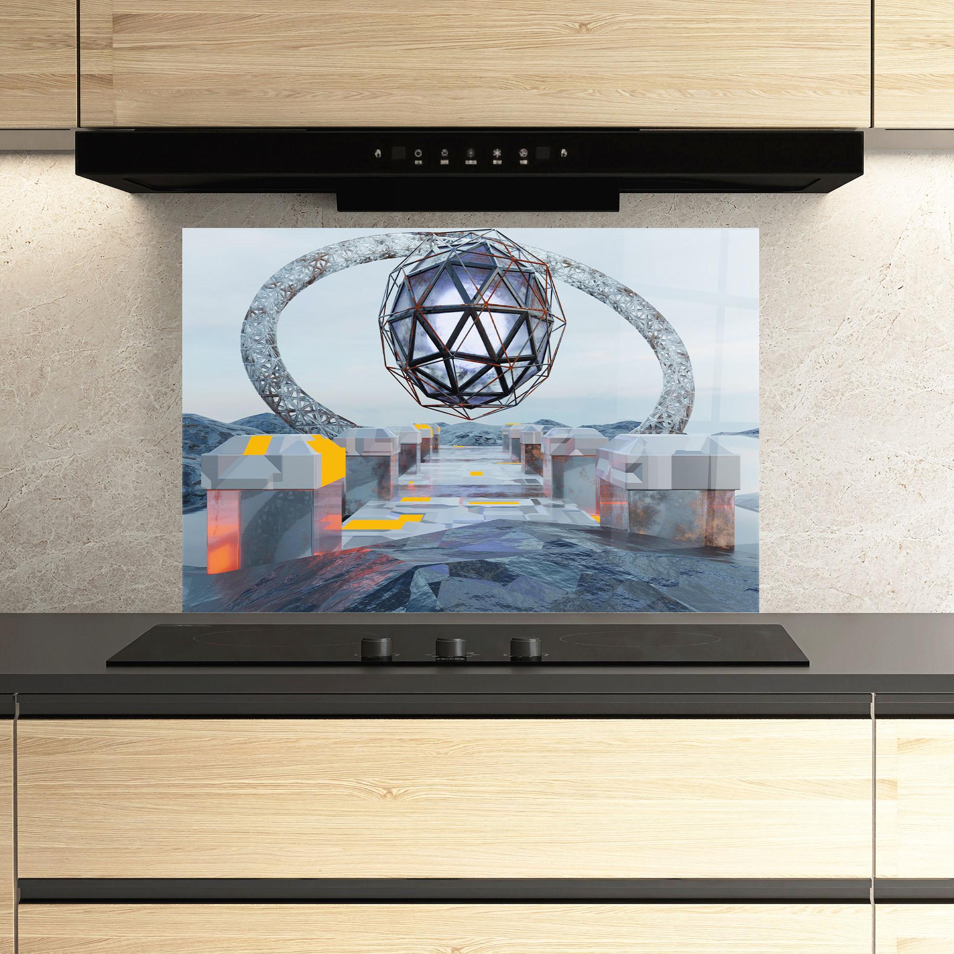 Konyhai üveg hátfal Galactic Globe mockup 3