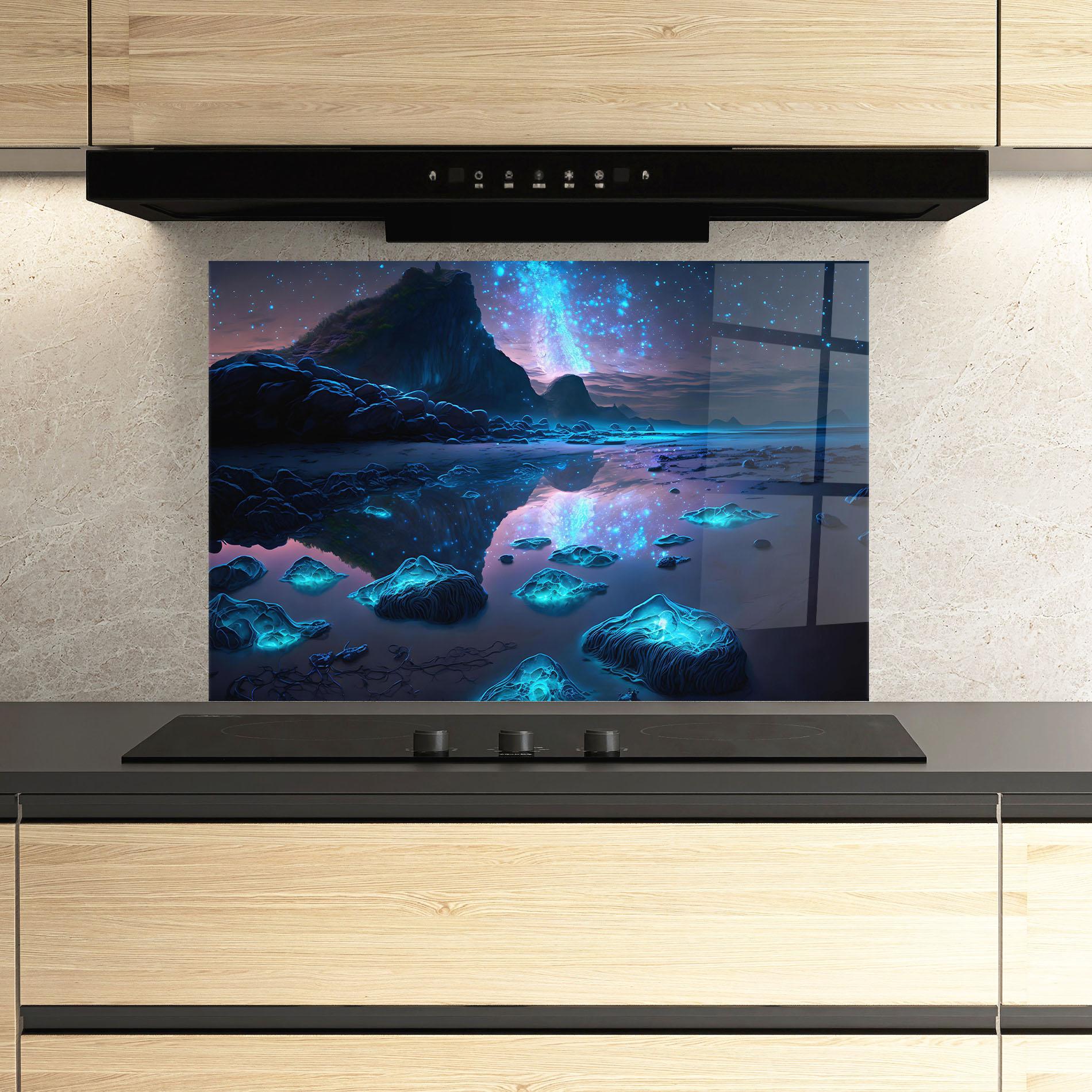 Konyhai üveg hátfal Glowing Fantasy World mockup 3