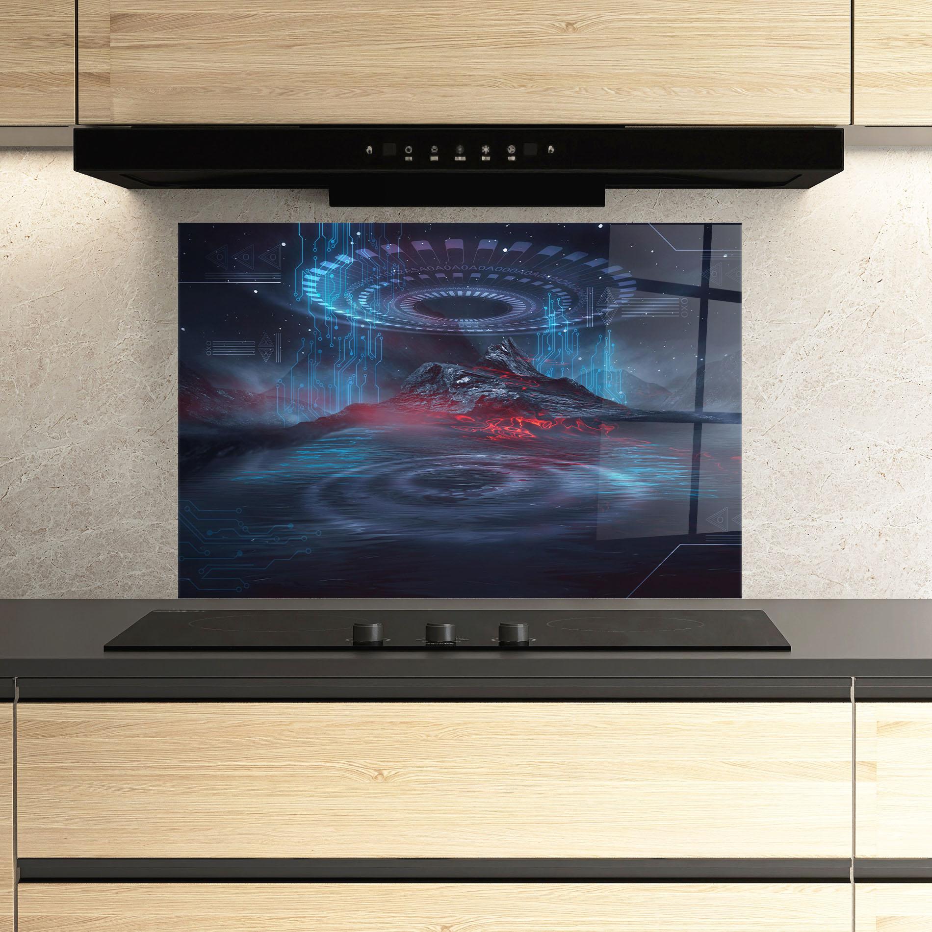 Konyhai üveg hátfal Neon Space Galaxy mockup 3