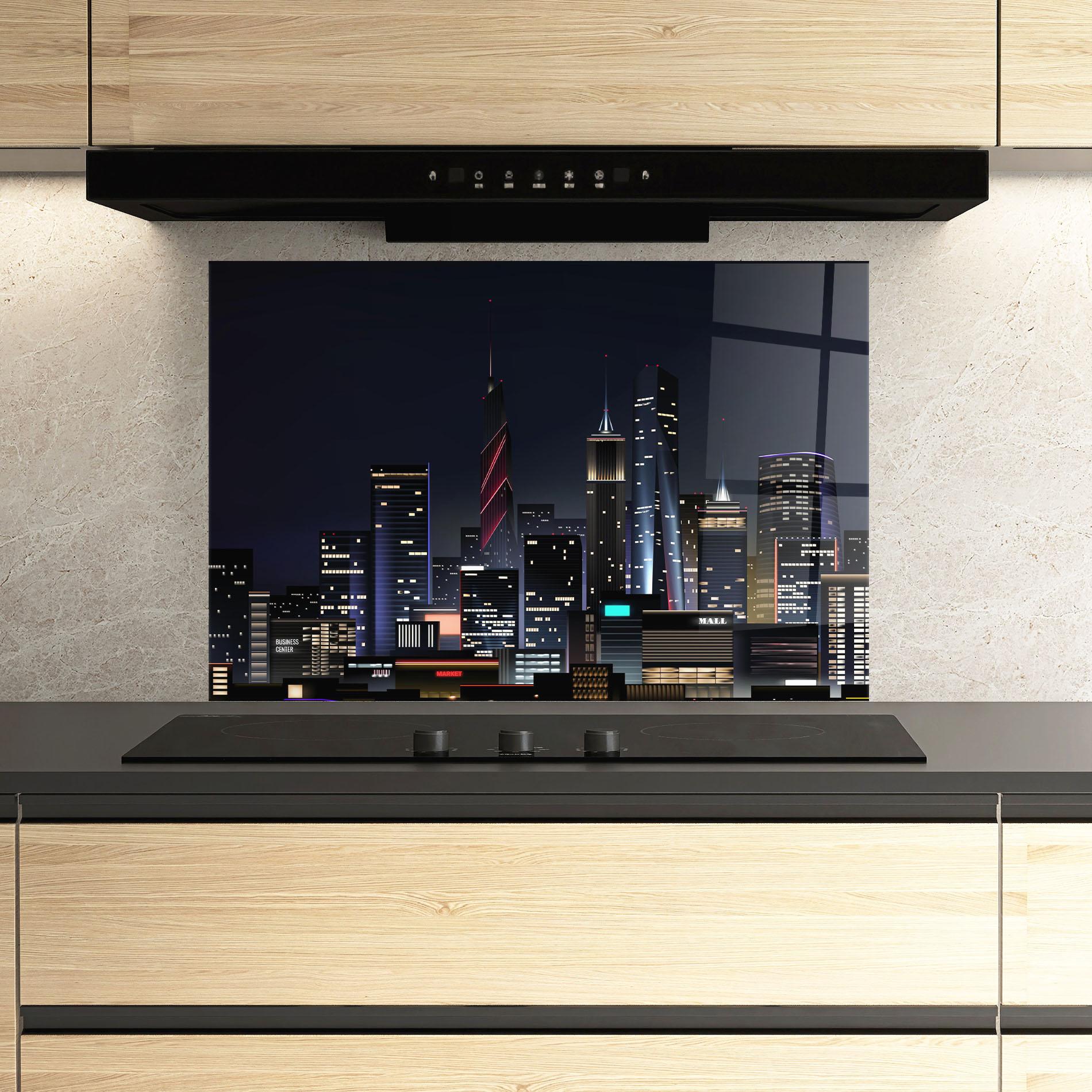 Konyhai üveg hátfal Night City mockup 3