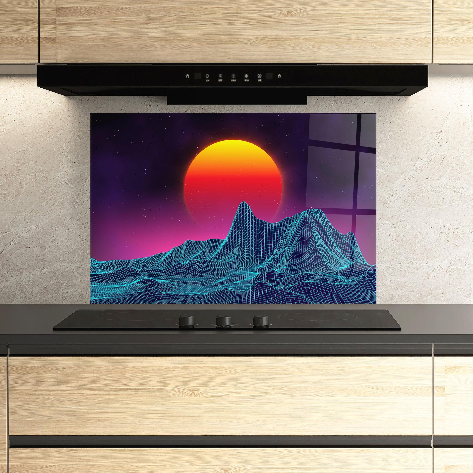 Konyhai üveg hátfal Yellow Orange Planet mockup 3