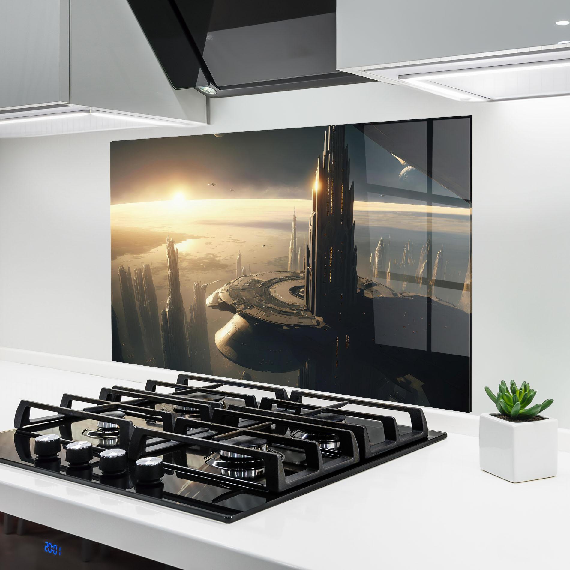 Konyhai üveg hátfal Fantasy Futuristic Cityscape mockup 6