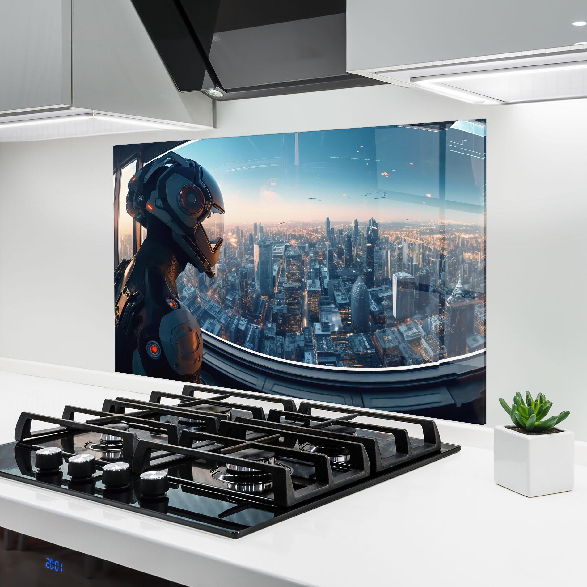 Konyhai üveg hátfal Futuristic Robot mockup 6