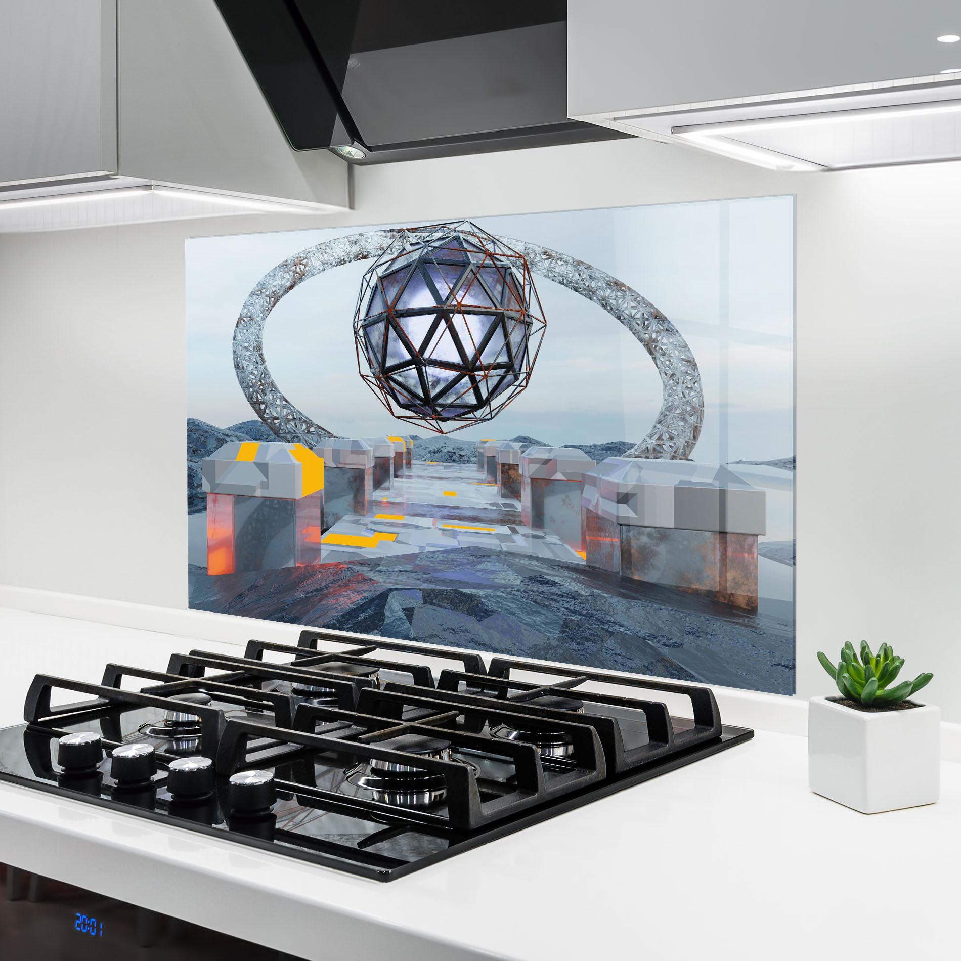 Konyhai üveg hátfal Galactic Globe mockup 6