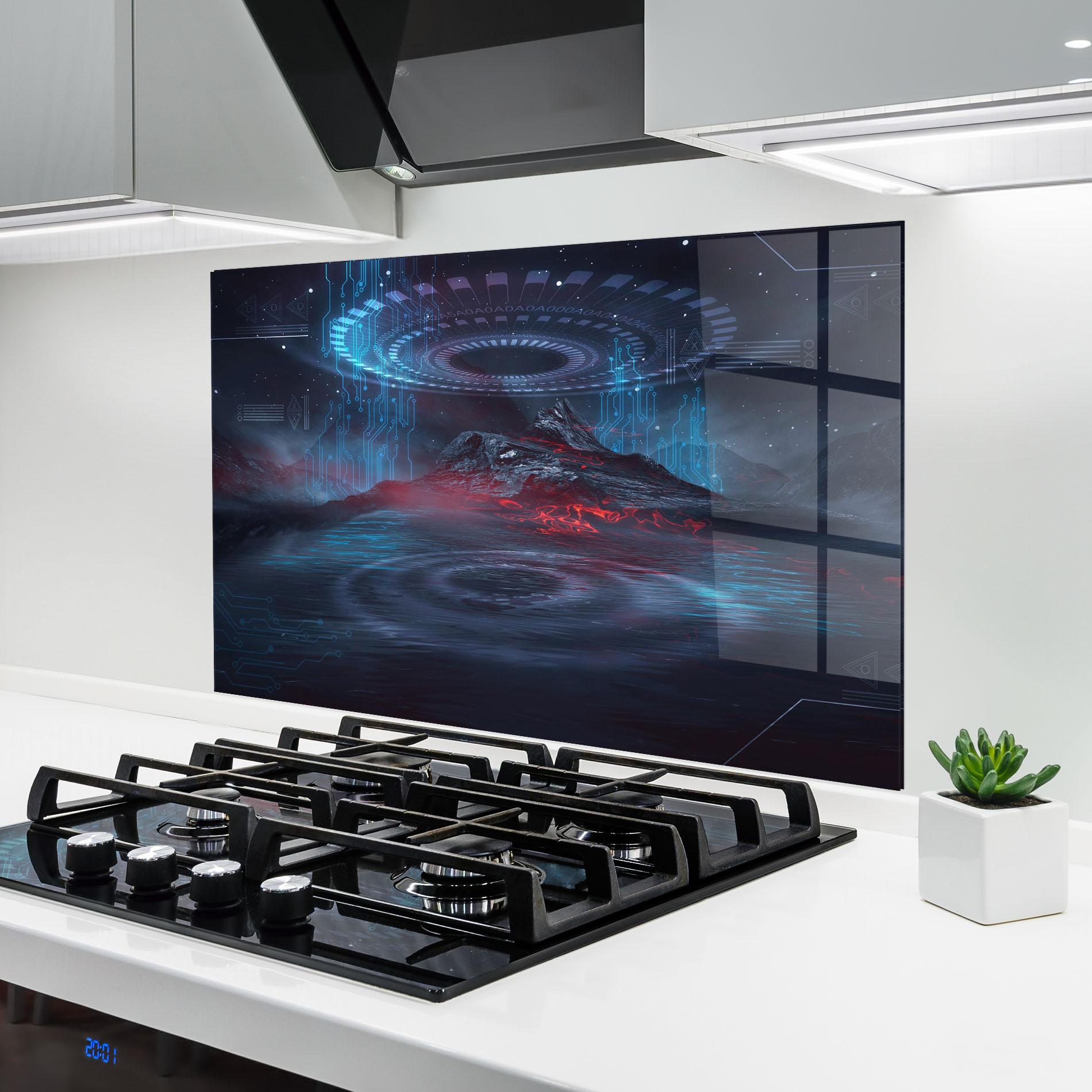 Konyhai üveg hátfal Neon Space Galaxy mockup 6