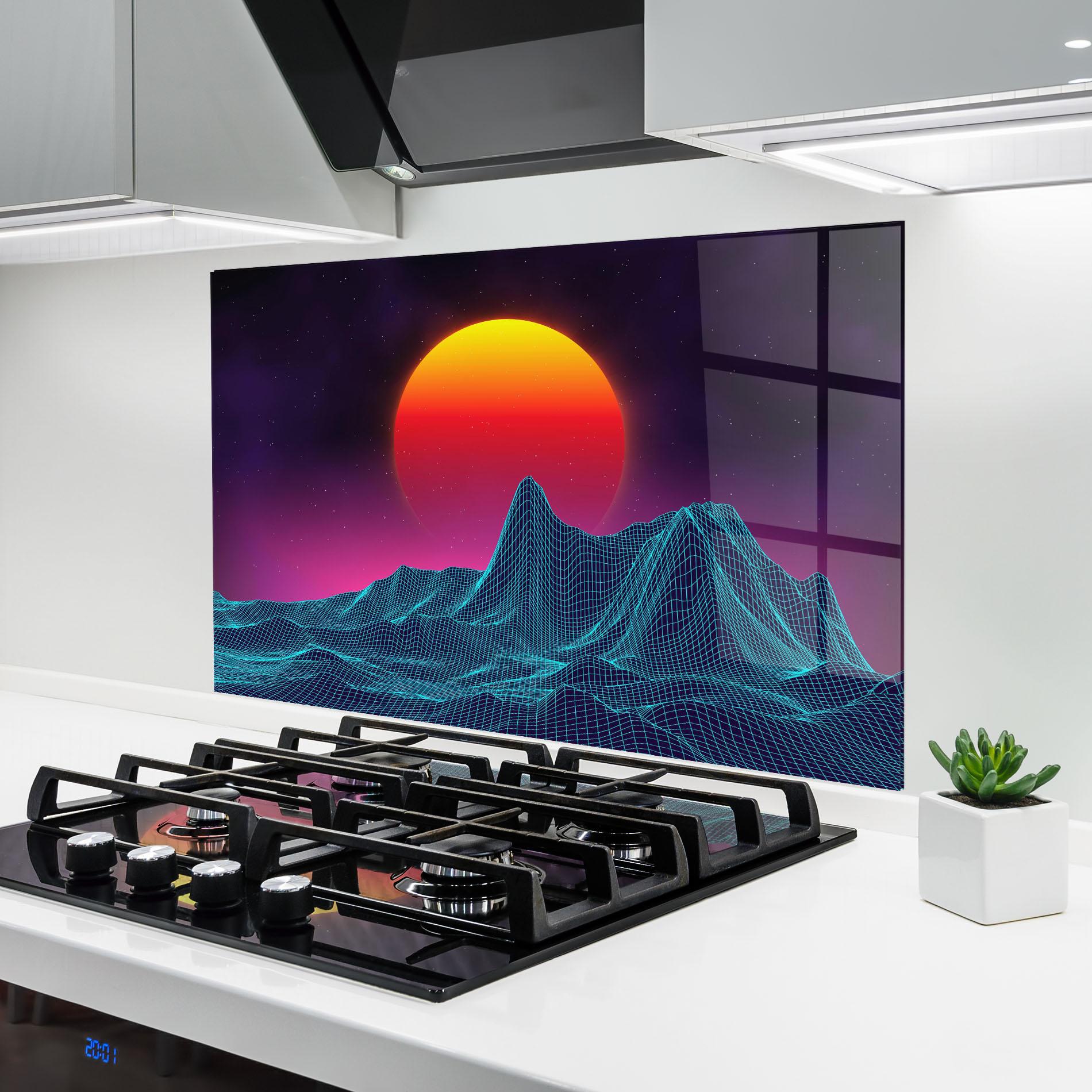 Konyhai üveg hátfal Yellow Orange Planet mockup 6