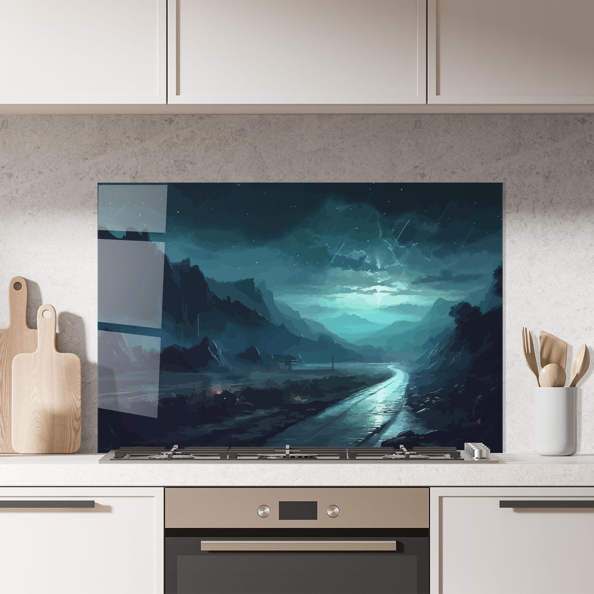 Konyhai üveg hátfal Blue Universe mockup 7