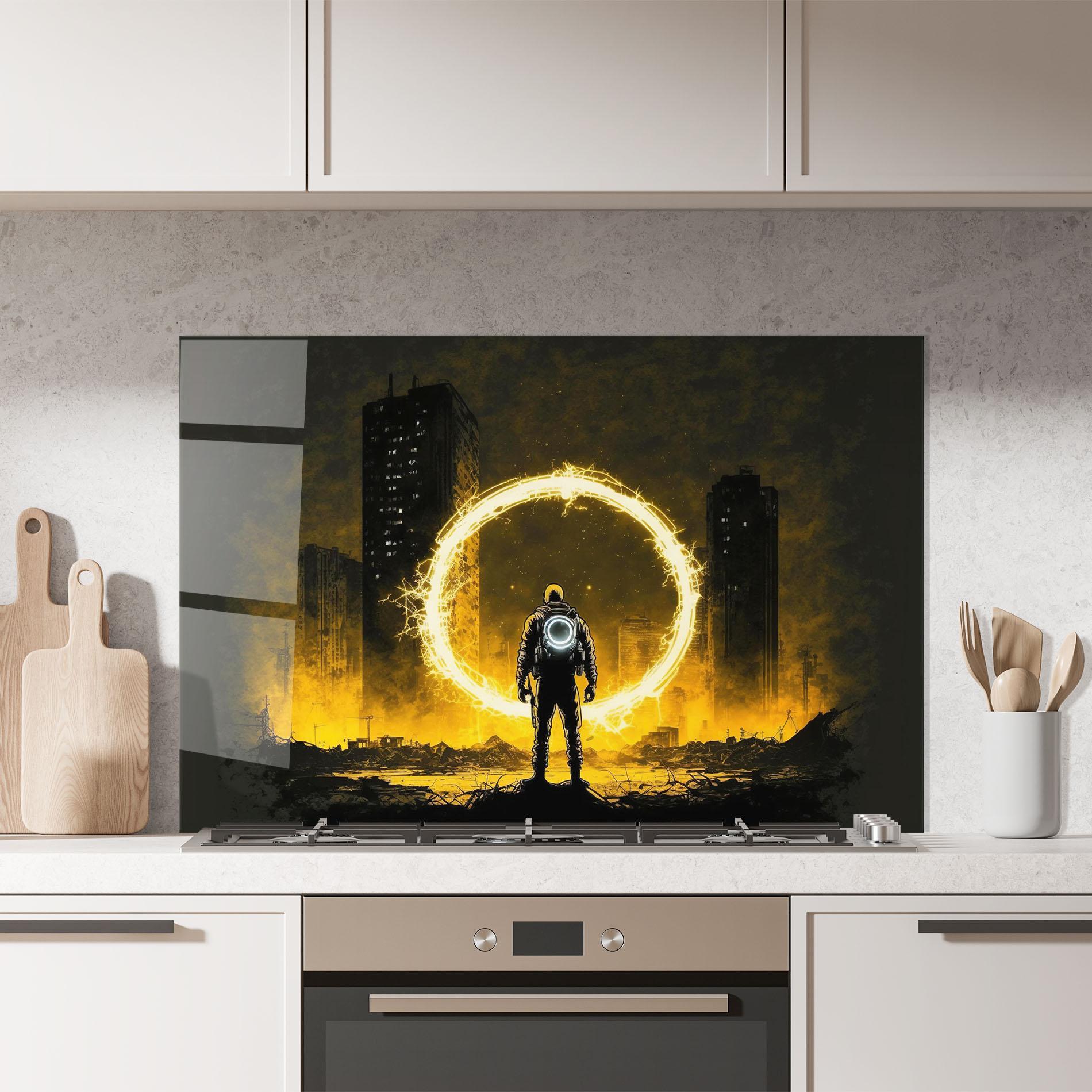 Konyhai üveg hátfal Fire Portal mockup 7