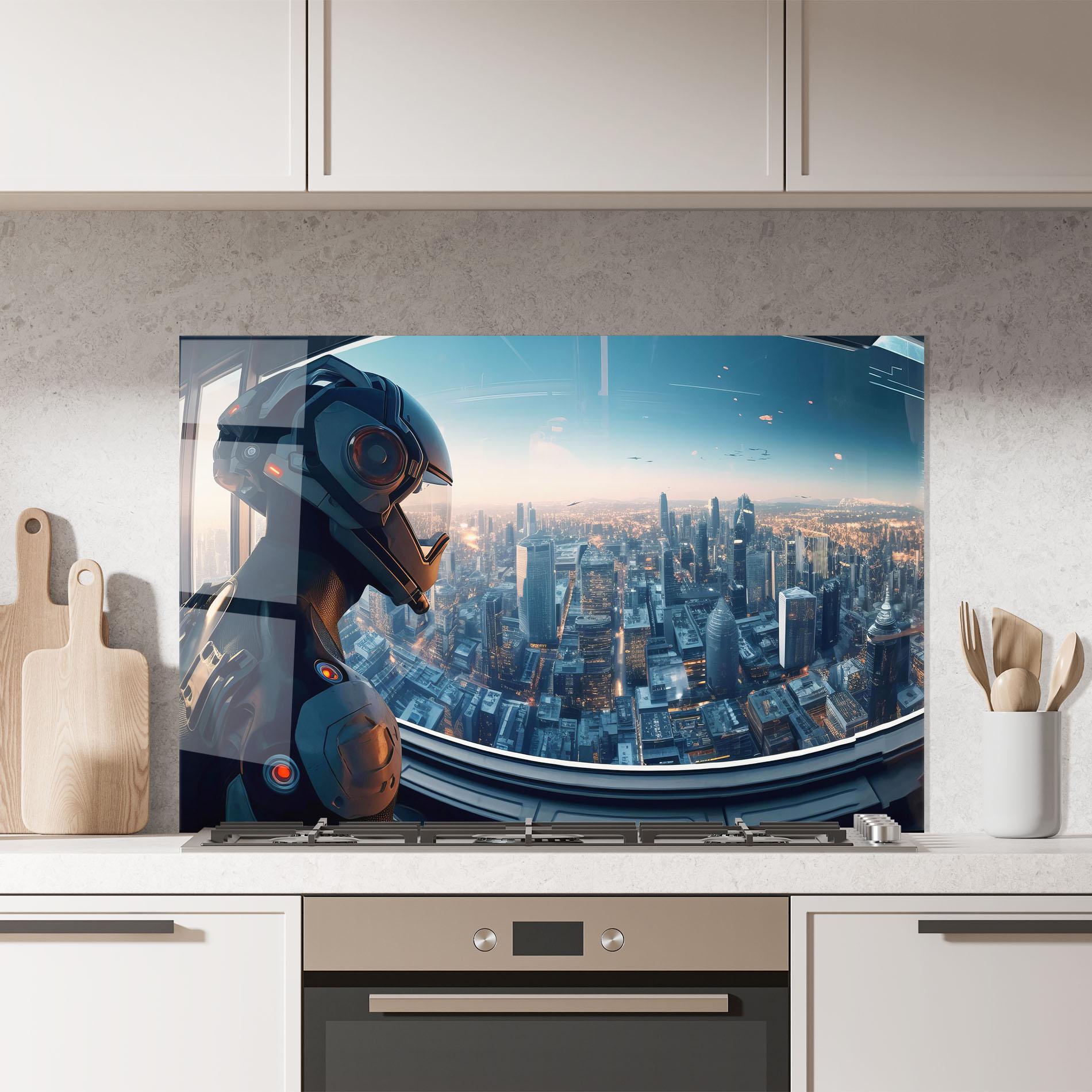 Konyhai üveg hátfal Futuristic Robot mockup 7
