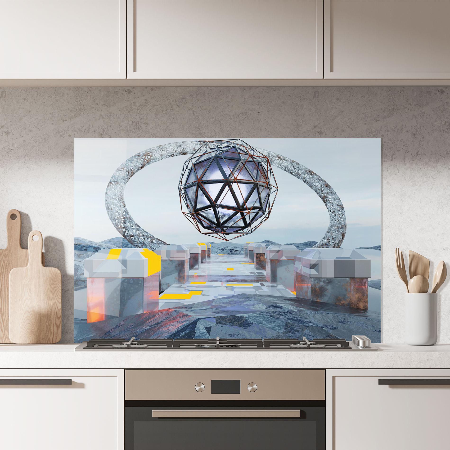 Konyhai üveg hátfal Galactic Globe mockup 7