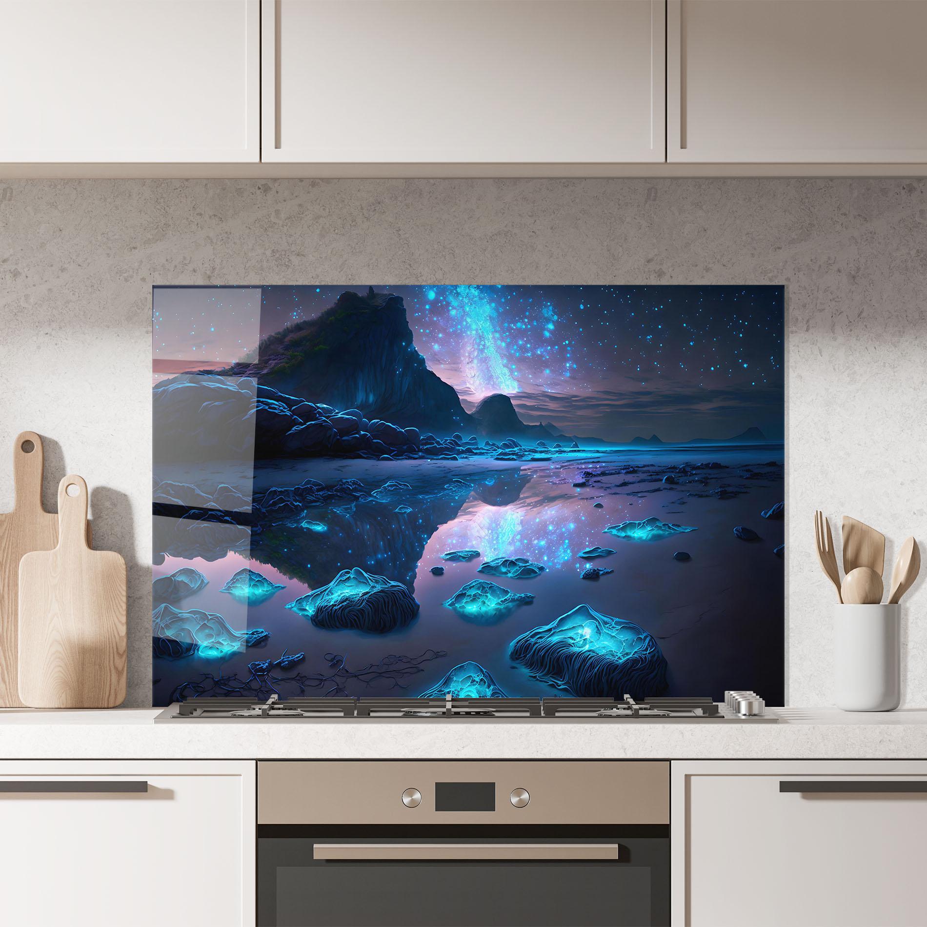 Konyhai üveg hátfal Glowing Fantasy World mockup 7