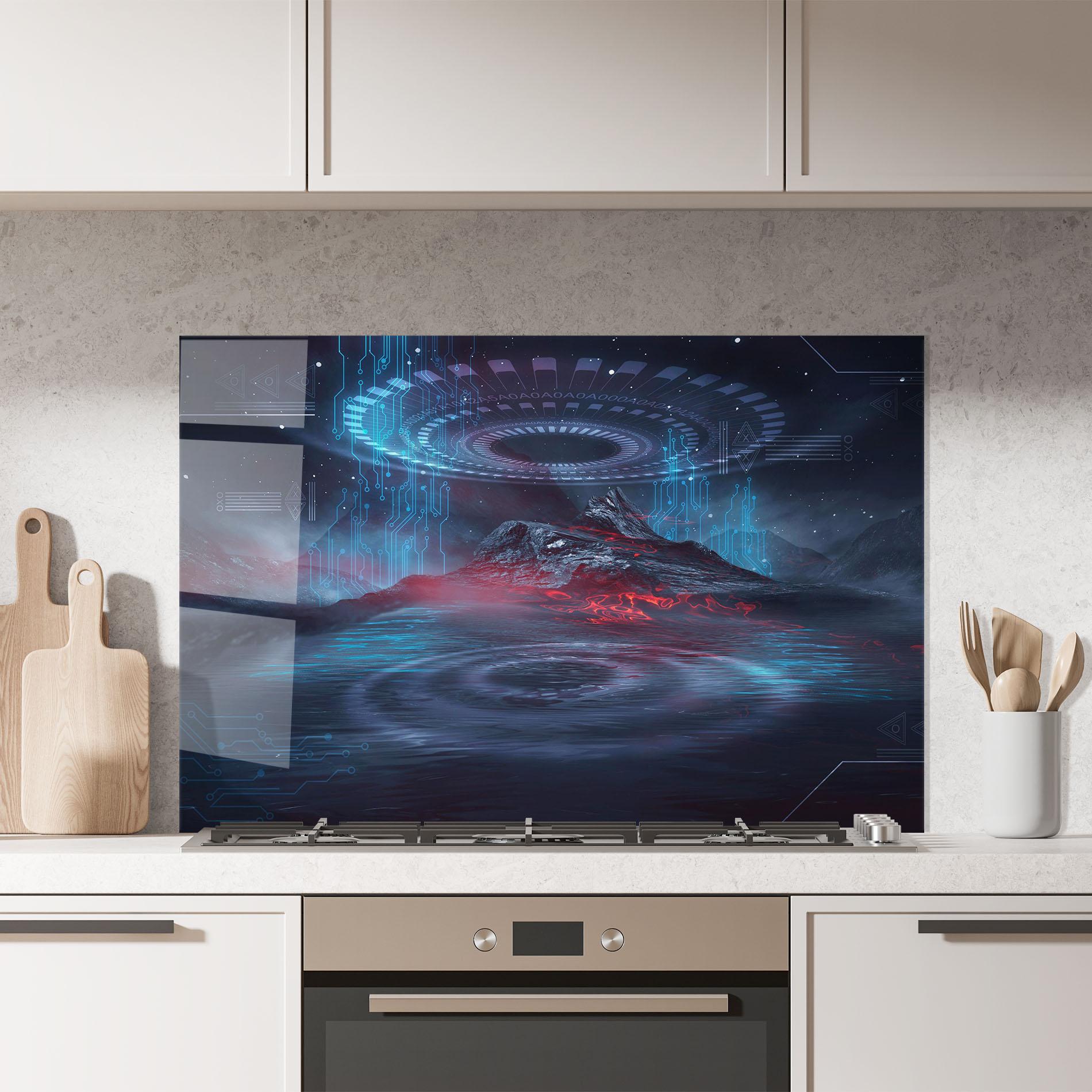Konyhai üveg hátfal Neon Space Galaxy mockup 7